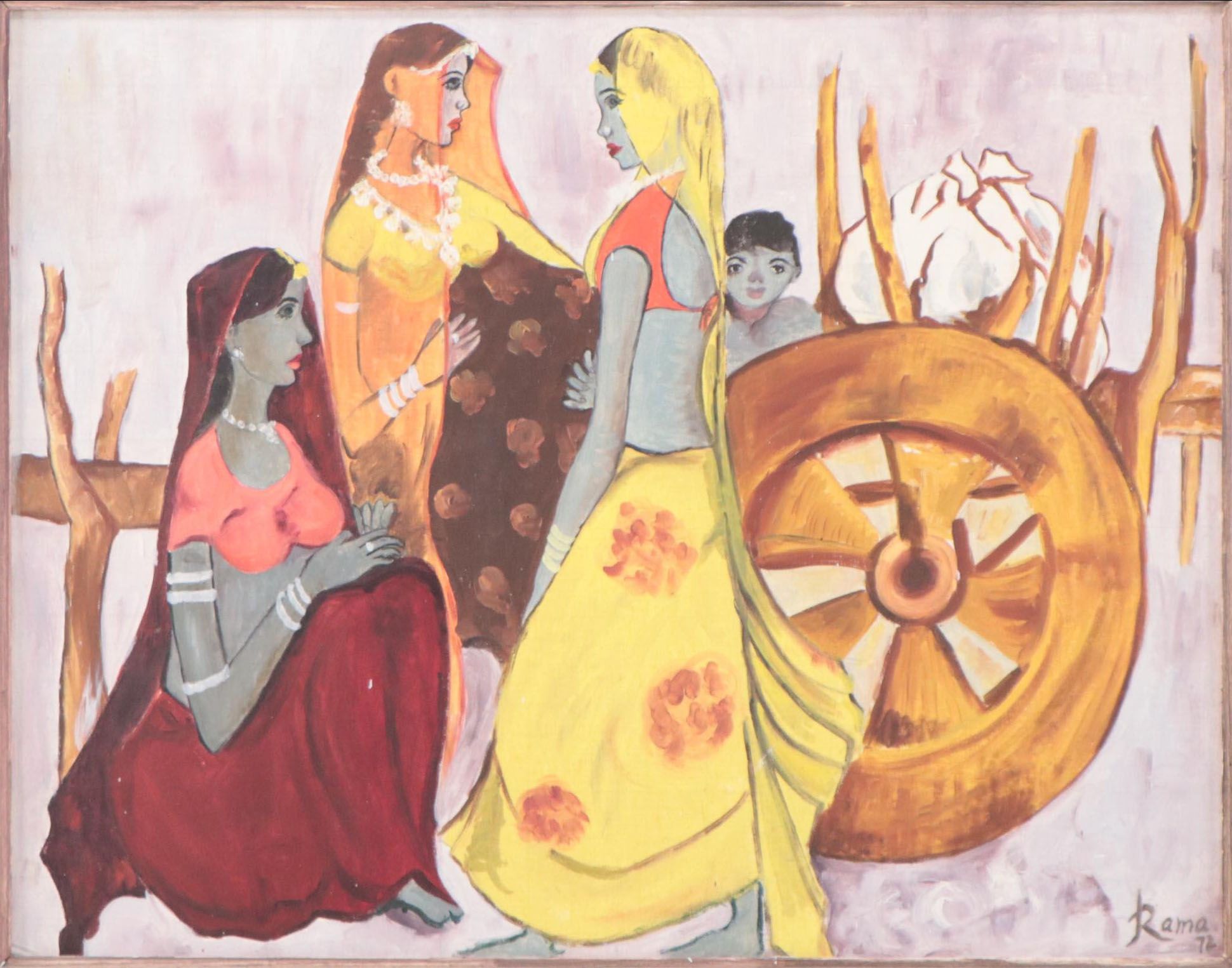 Rama Oil Painting of Indian Women, 1972