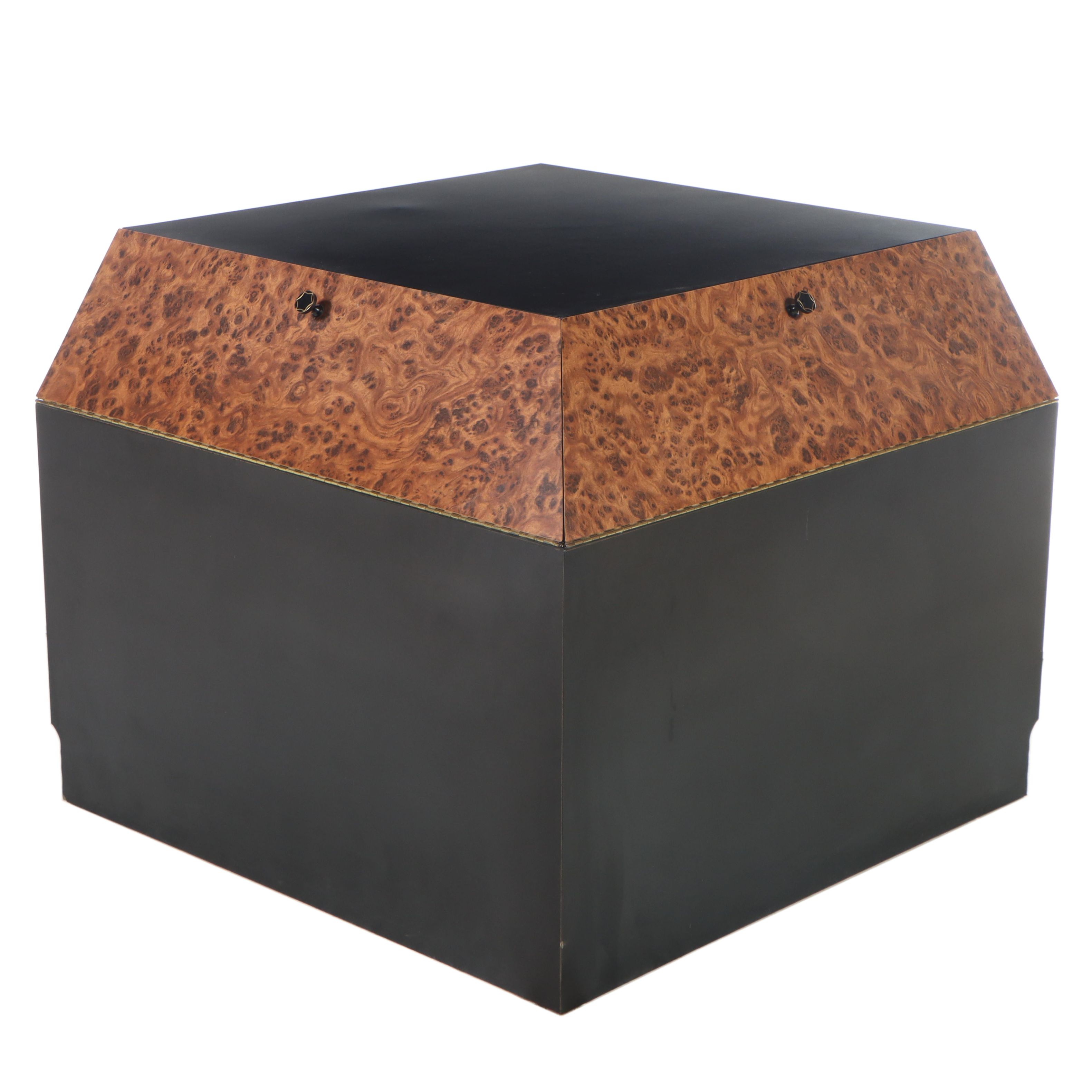 Modern Burl Wood and Ebonized Wooden End Table
