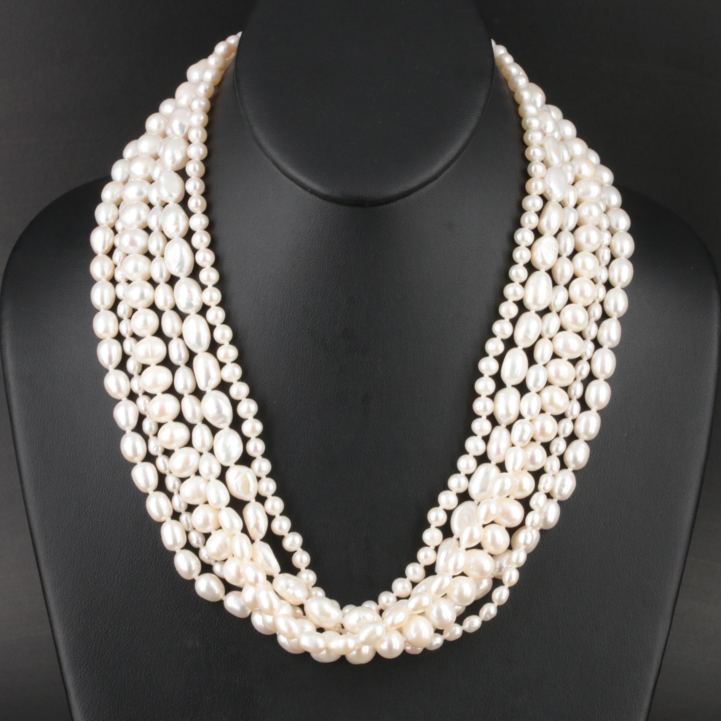 Pearls Multi-Strand Necklace with Sterling Clasp