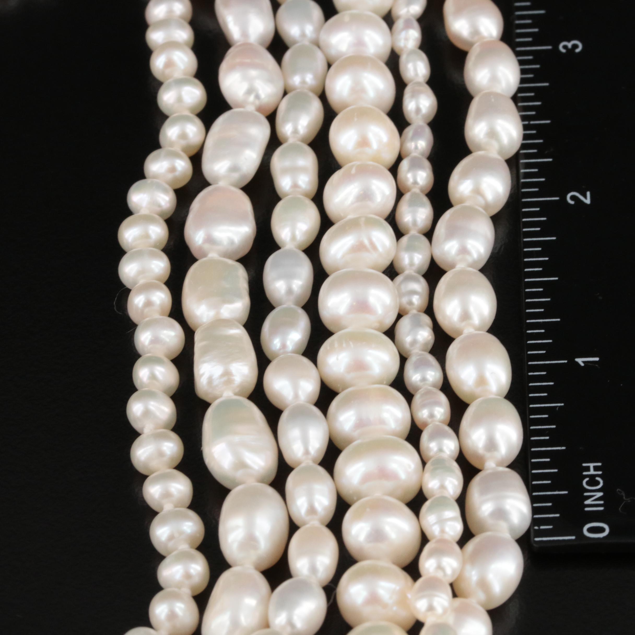 Pearls Multi-Strand Necklace with Sterling Clasp