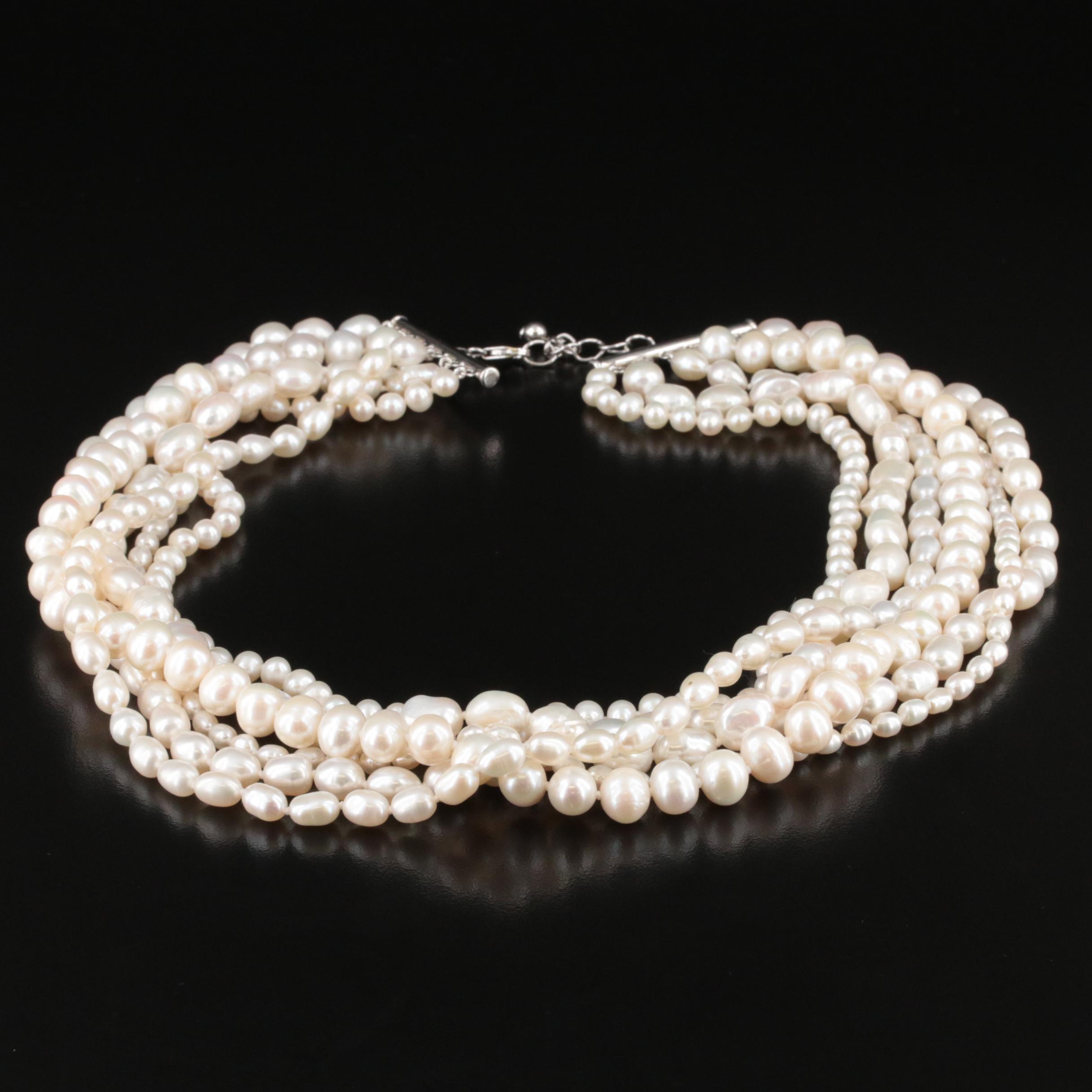 Pearls Multi-Strand Necklace with Sterling Clasp