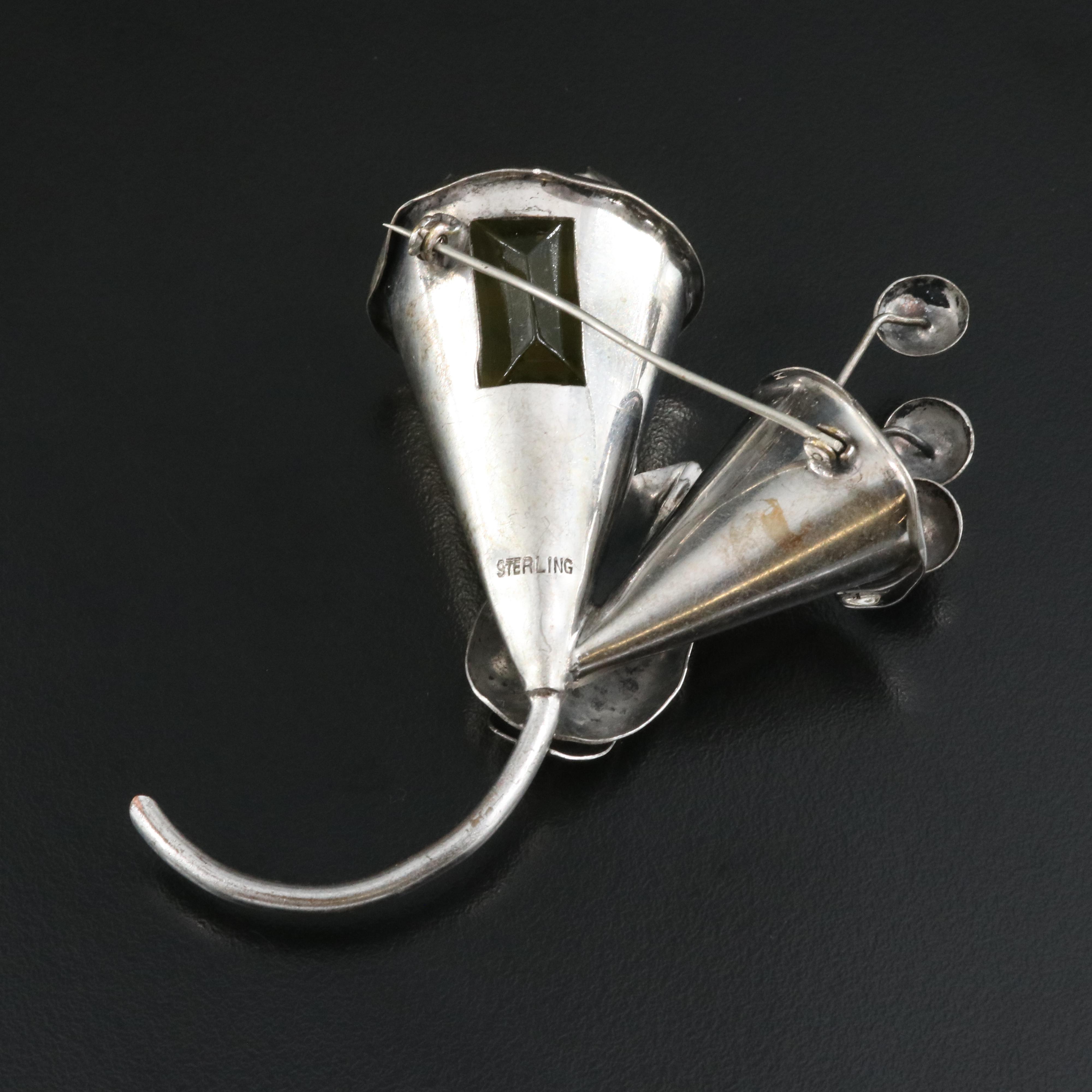 Sterling Glass Floral Brooch