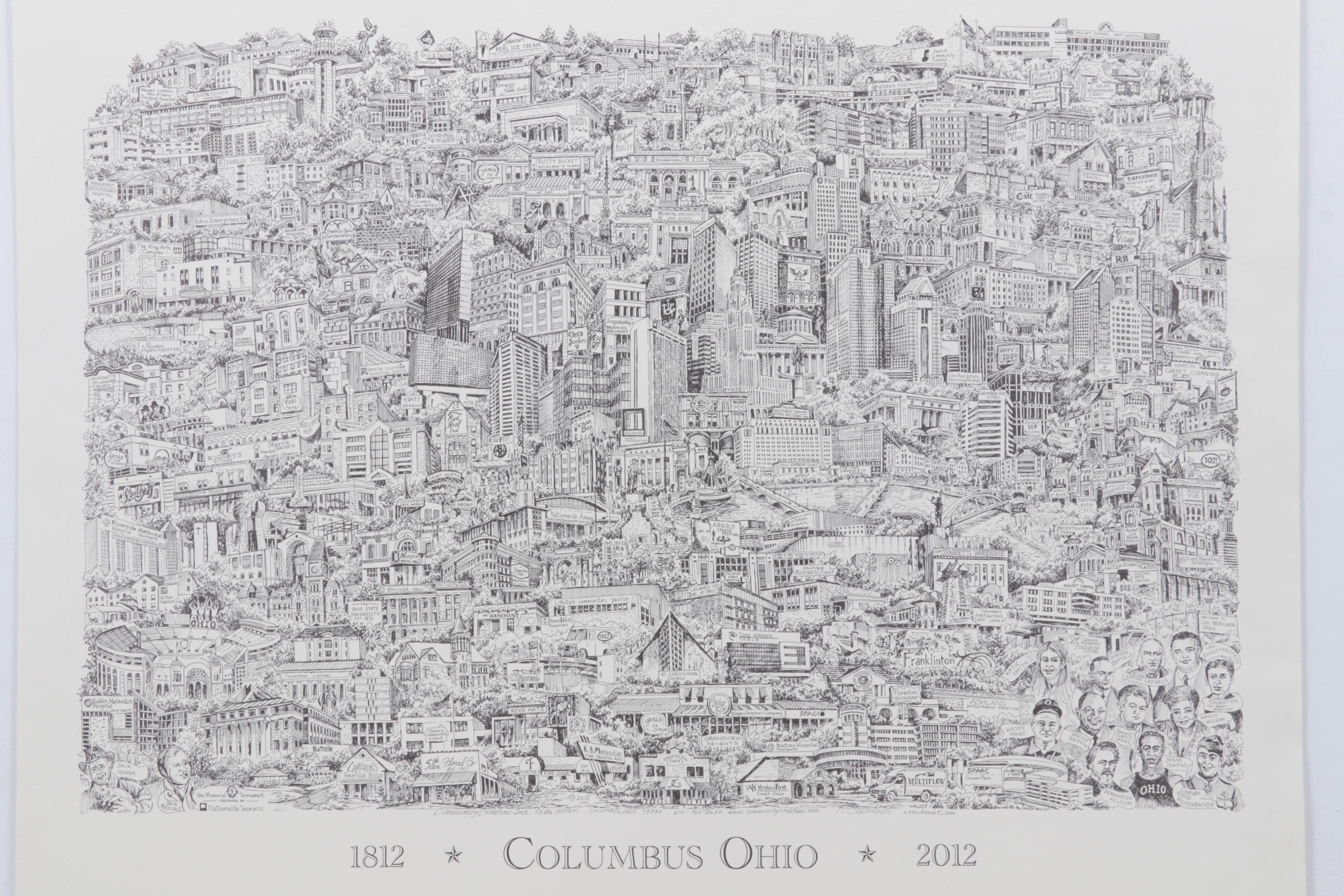 Lithograph After Bruce Loeschen "Columbus Ohio 1812 - 2012," circa 2012