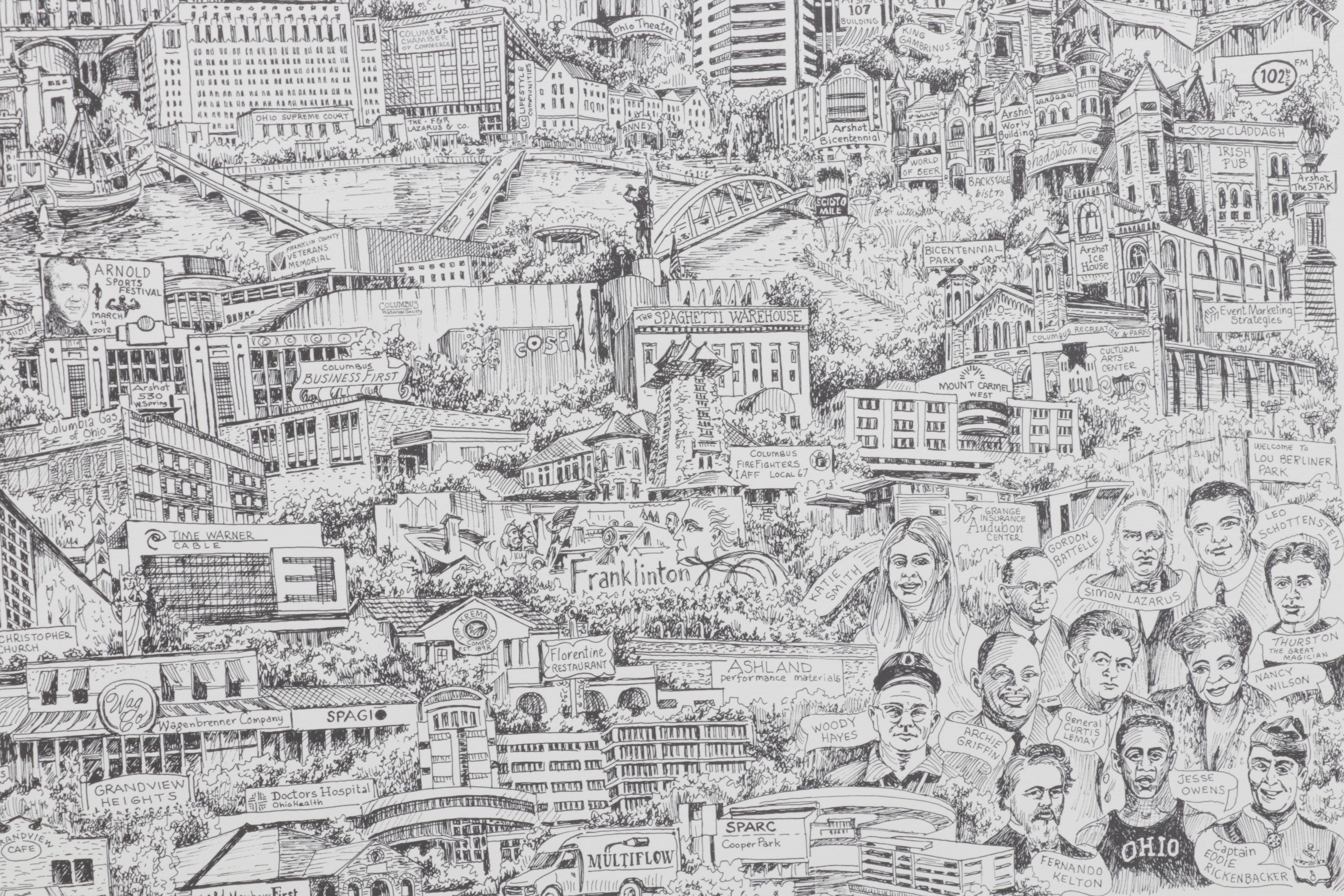 Lithograph After Bruce Loeschen "Columbus Ohio 1812 - 2012," circa 2012