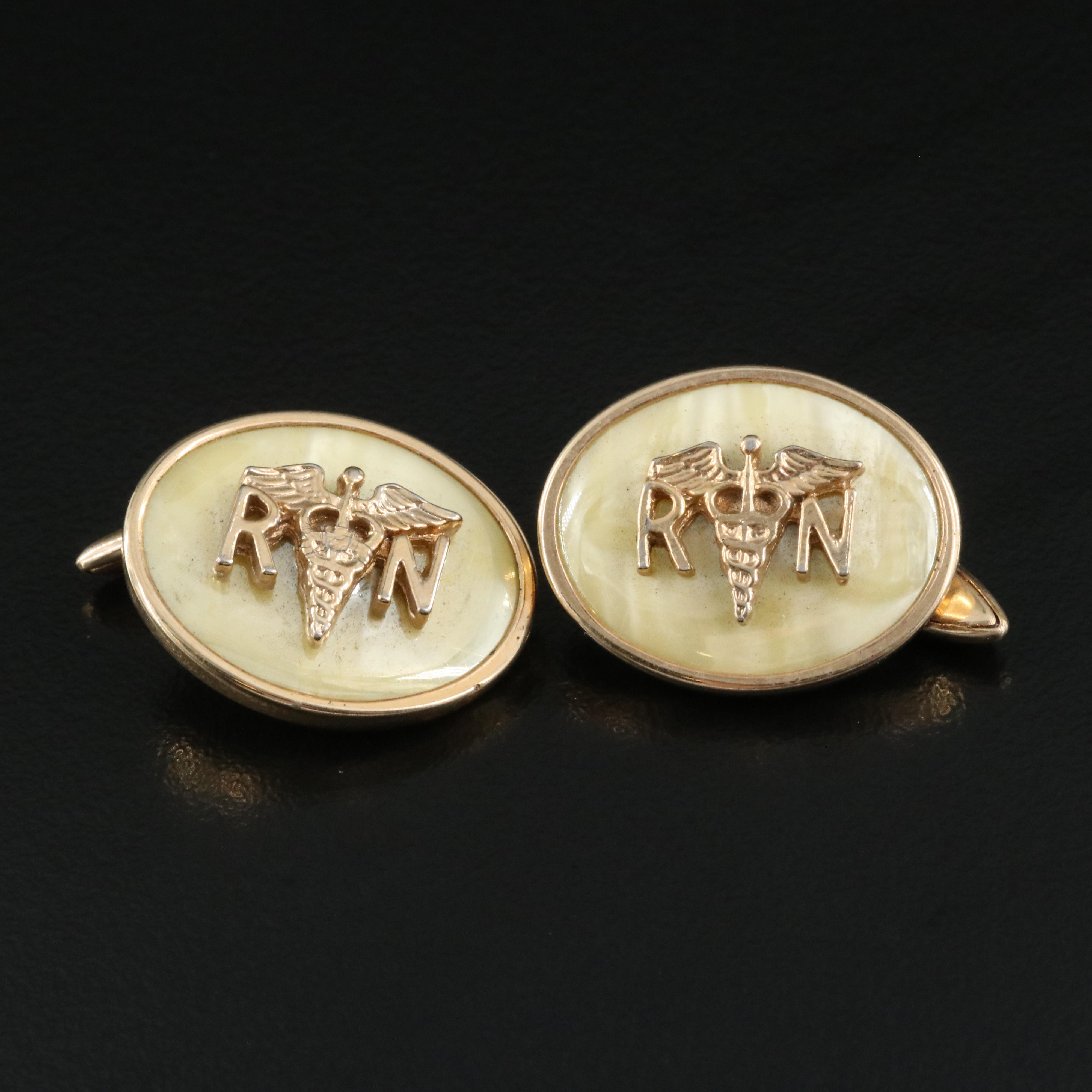 Faux Mother-of-Pearl RN Caduceus Cufflinks