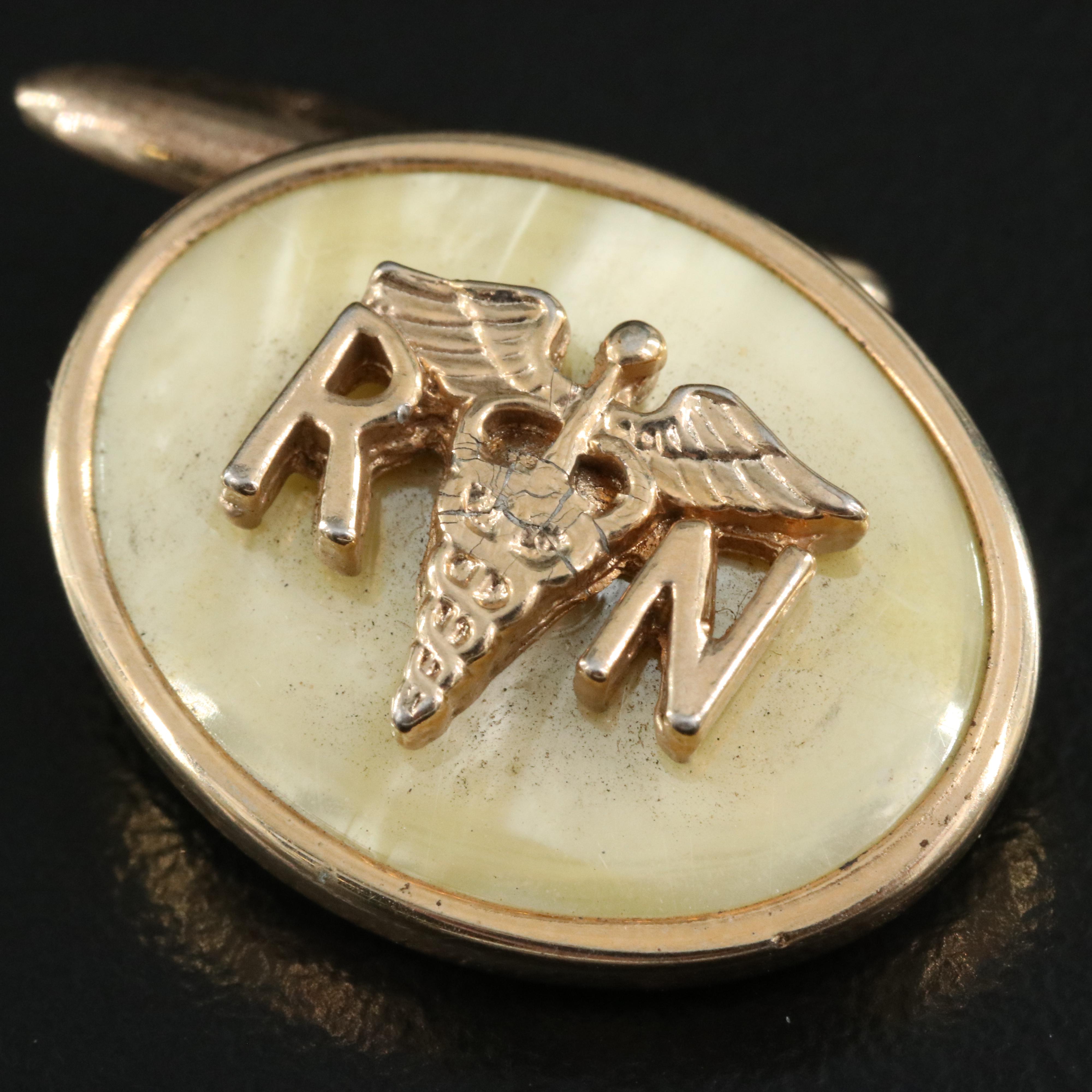 Faux Mother-of-Pearl RN Caduceus Cufflinks