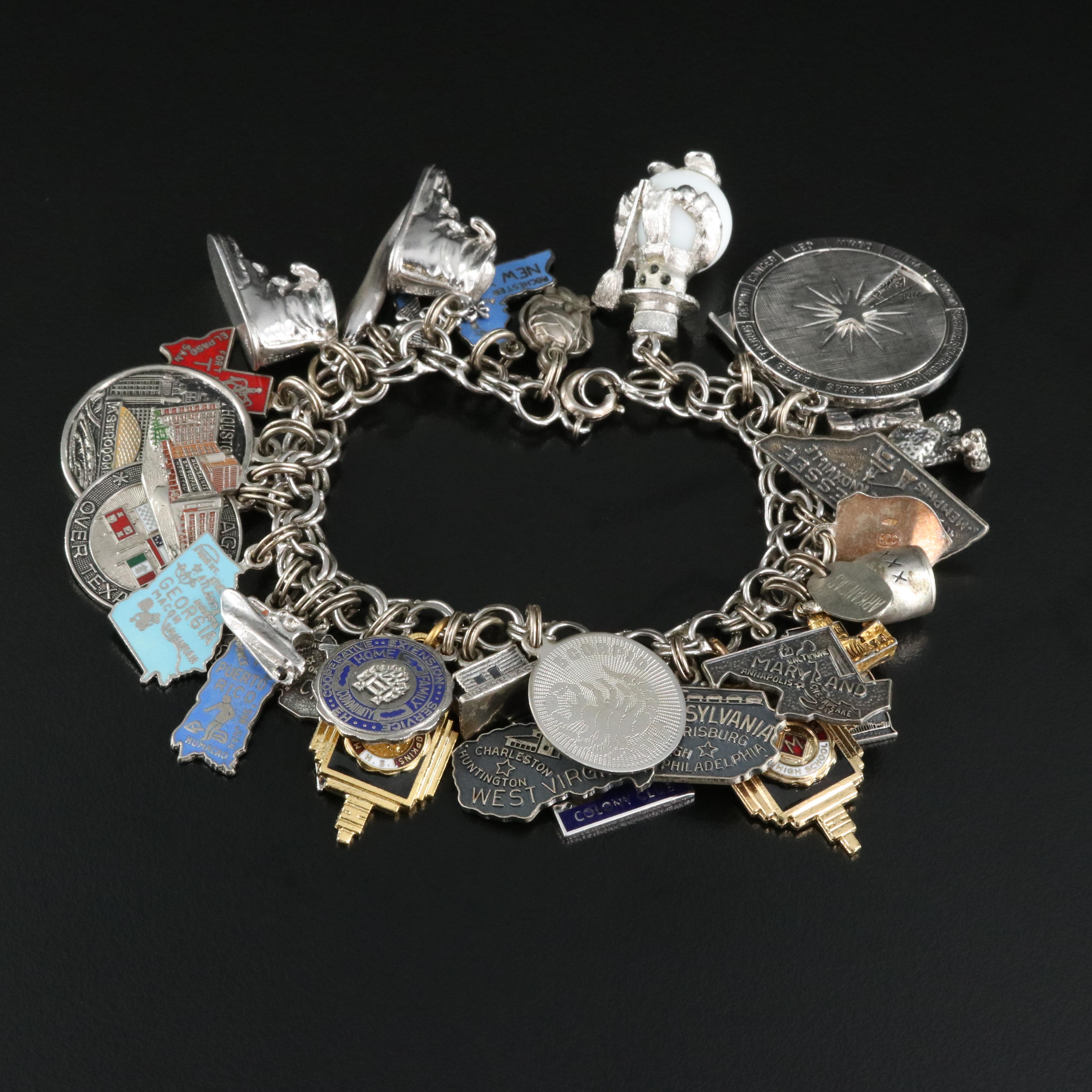 Sterling Charm Bracelets Including Bell Trading Post and Wells