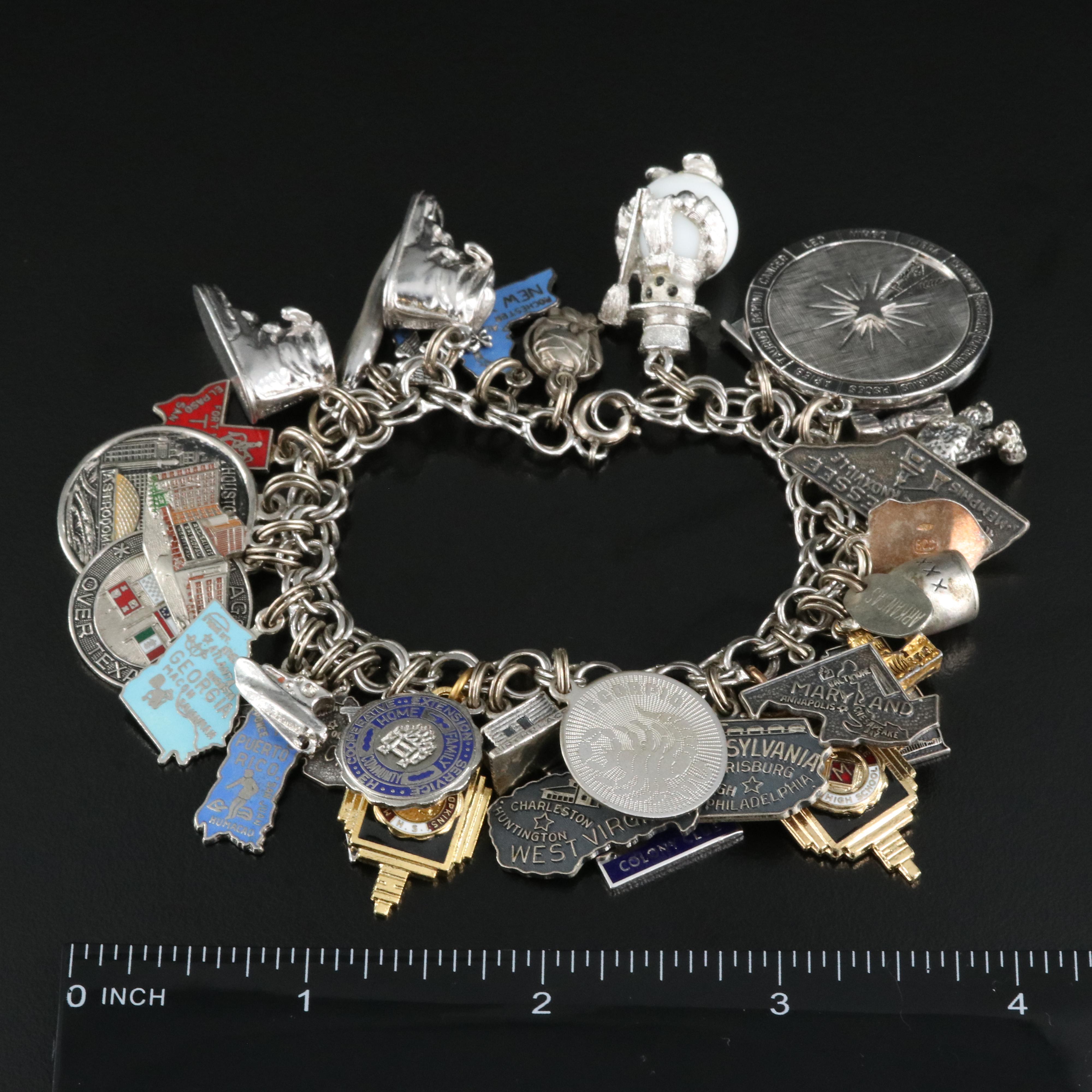 Sterling Charm Bracelets Including Bell Trading Post and Wells