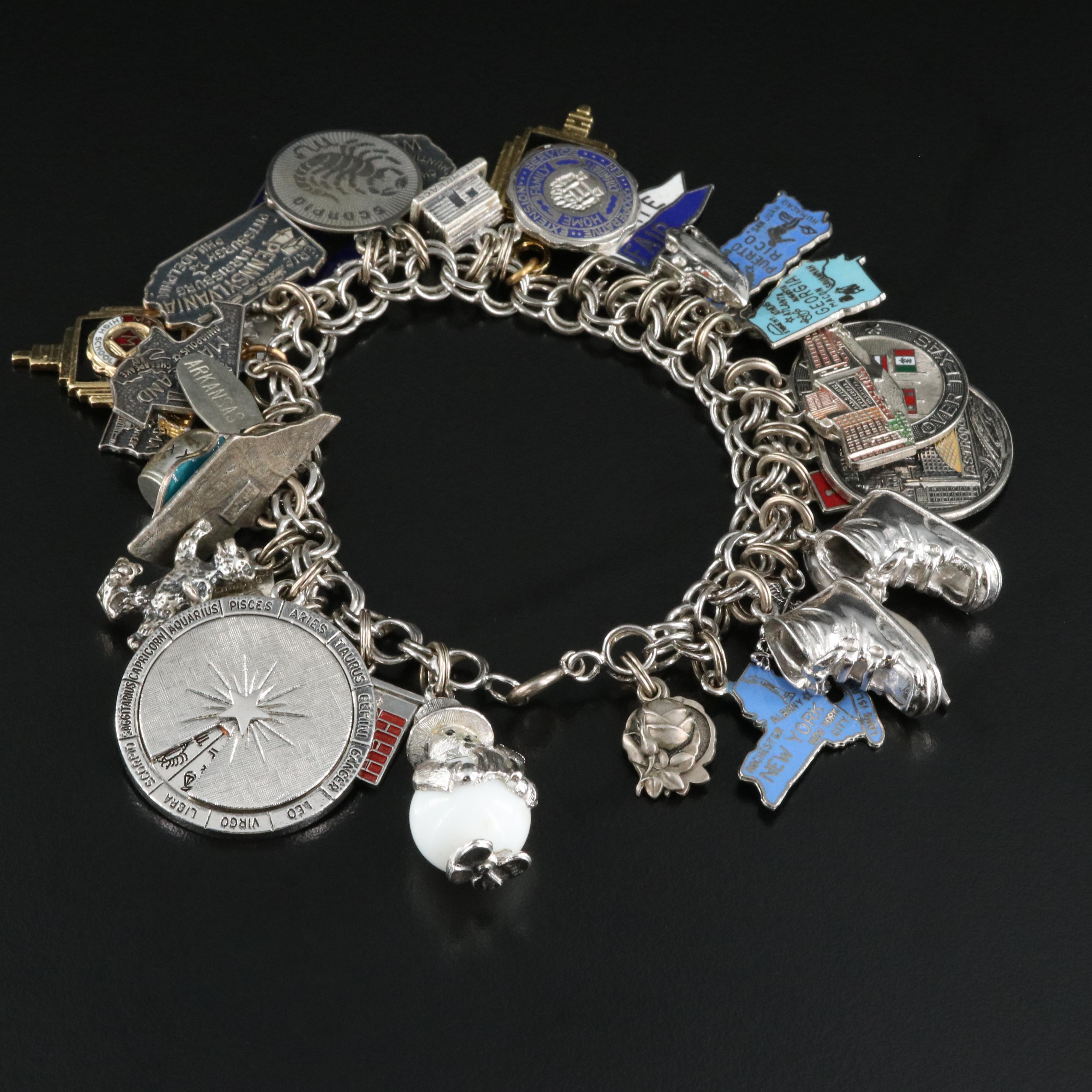 Sterling Charm Bracelets Including Bell Trading Post and Wells