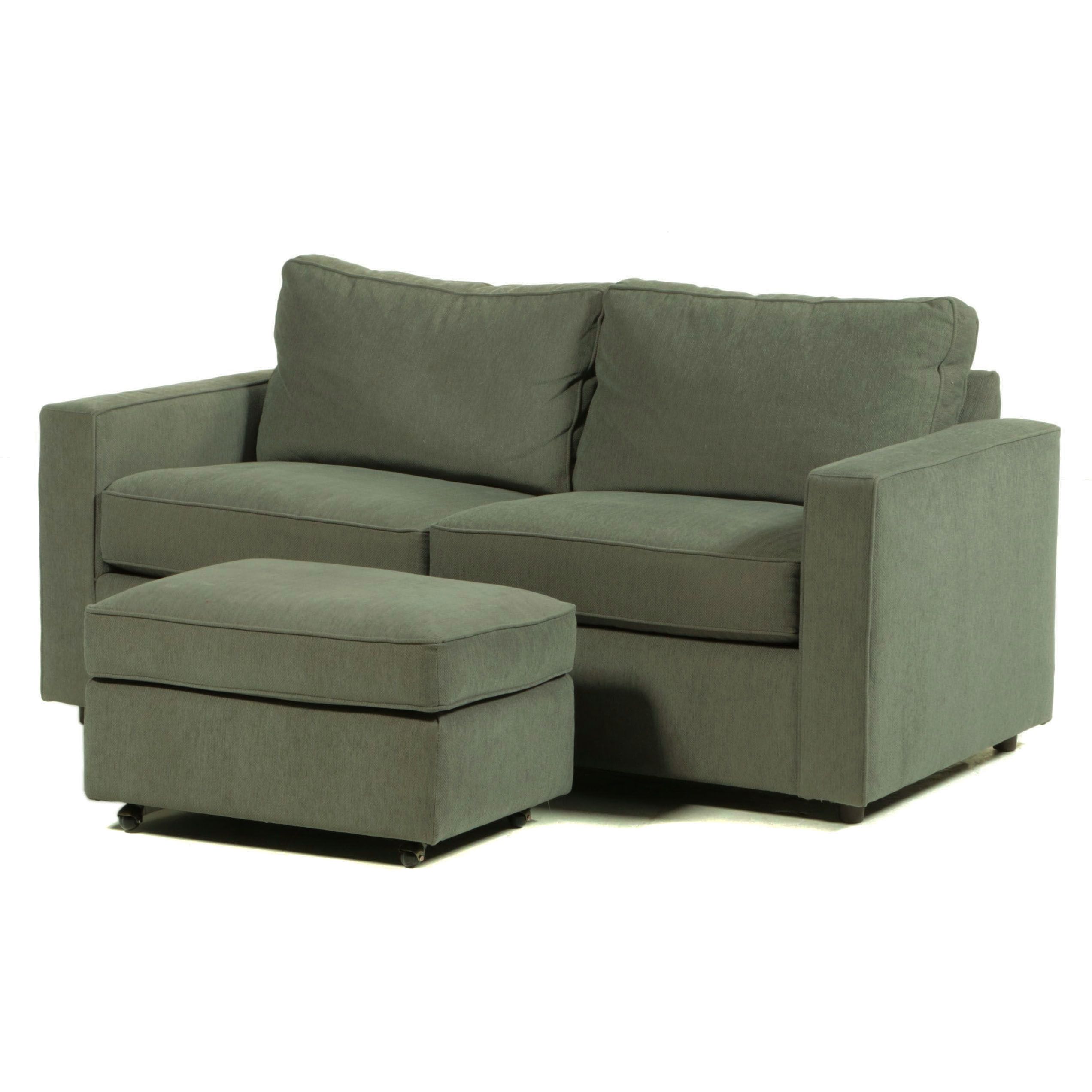 Arhaus Custom-Upholstered Two-Seat Sofa with Ottoman