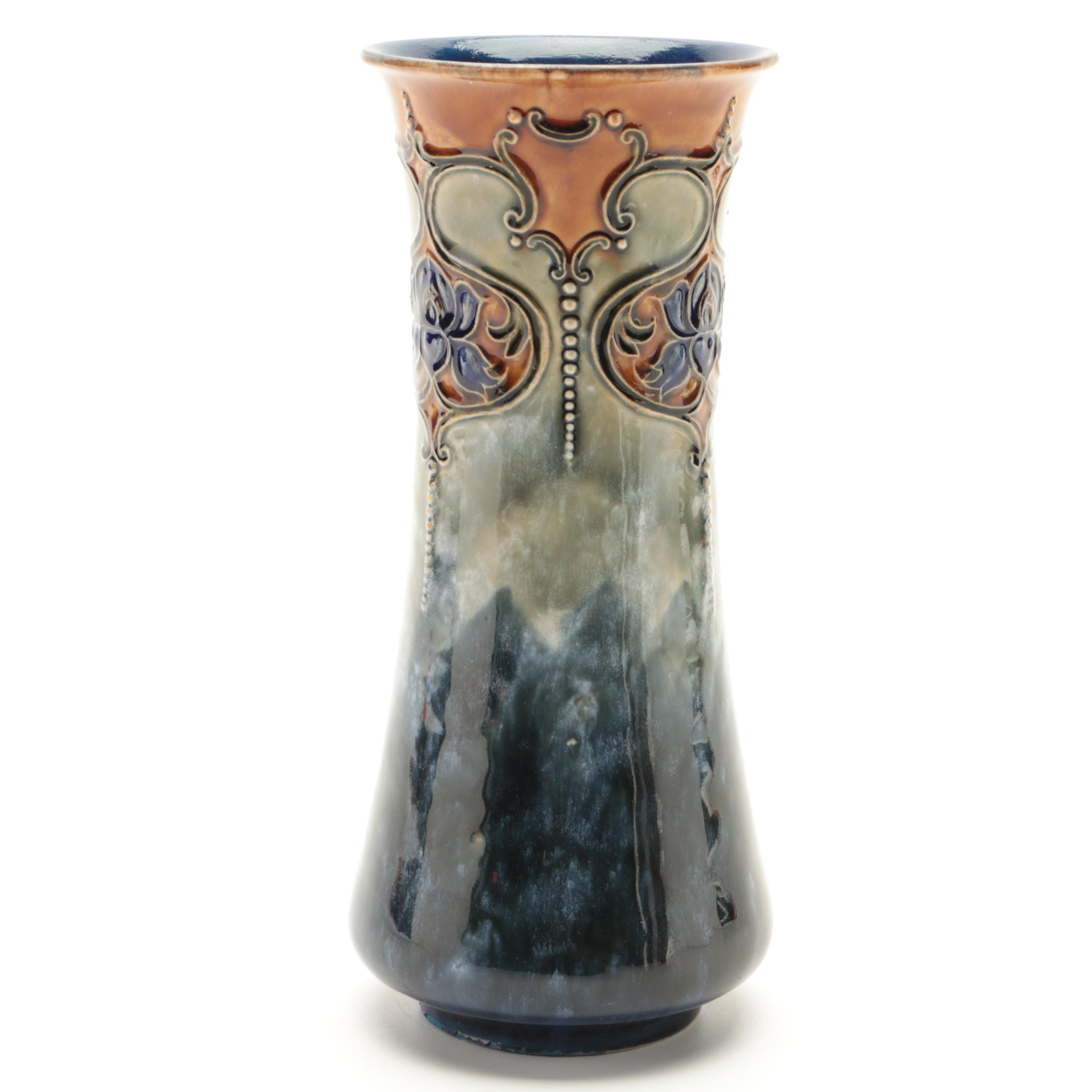 Royal Doulton Art Nouveau Faïence Vase with Floral Motif, Early 20th Century