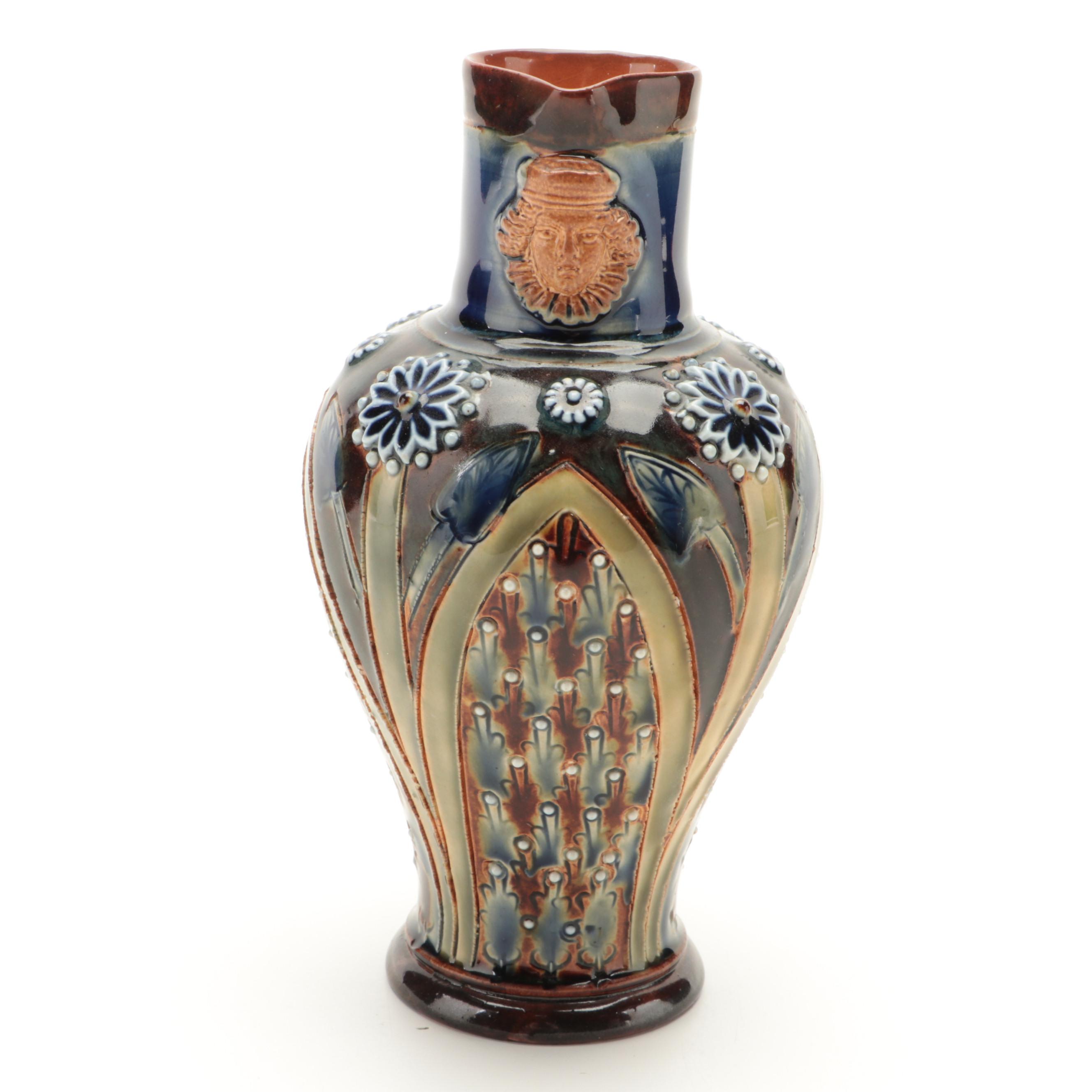 Doulton Lambeth Art Pottery Earthenware Mask Spout Ewer, 1878