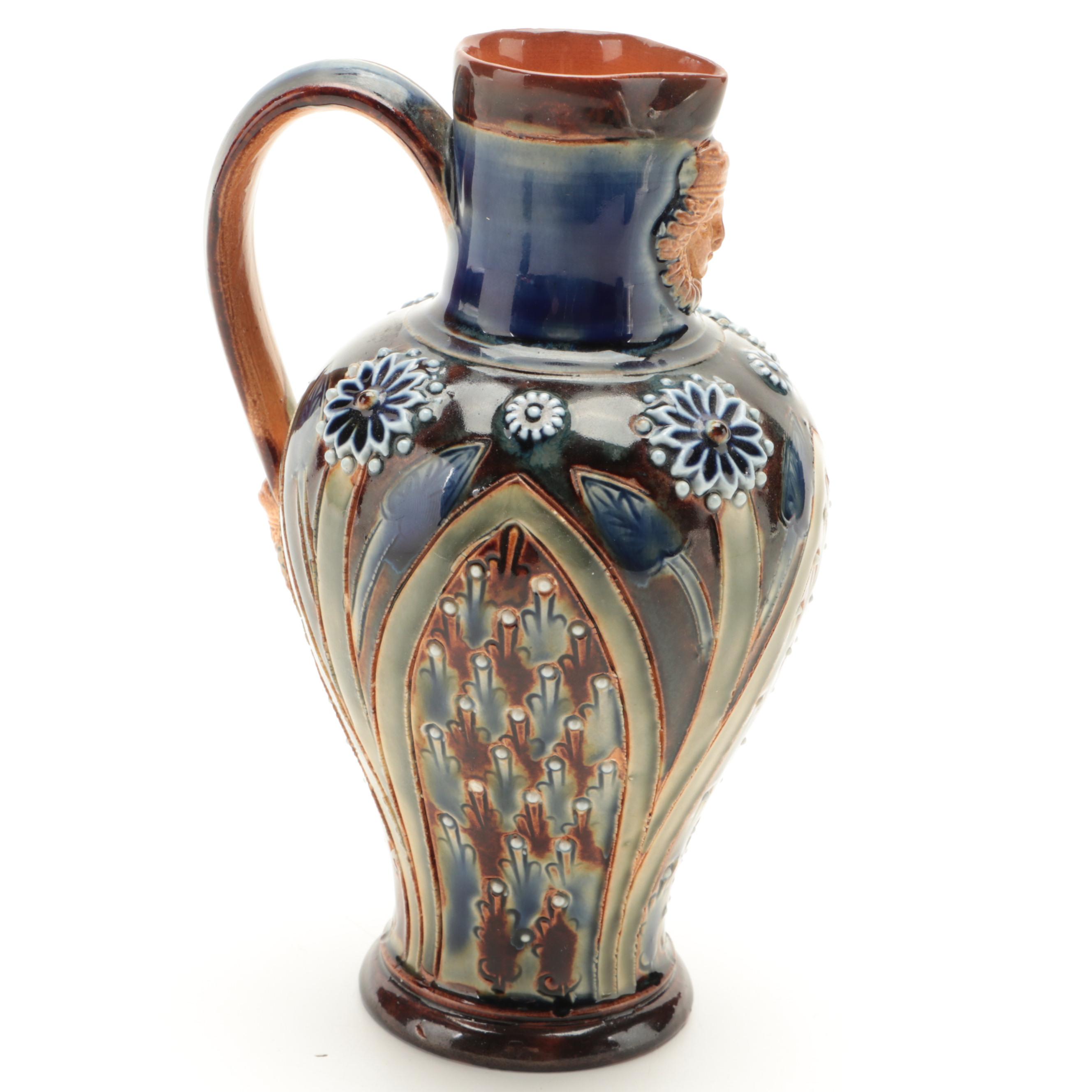 Doulton Lambeth Art Pottery Earthenware Mask Spout Ewer, 1878