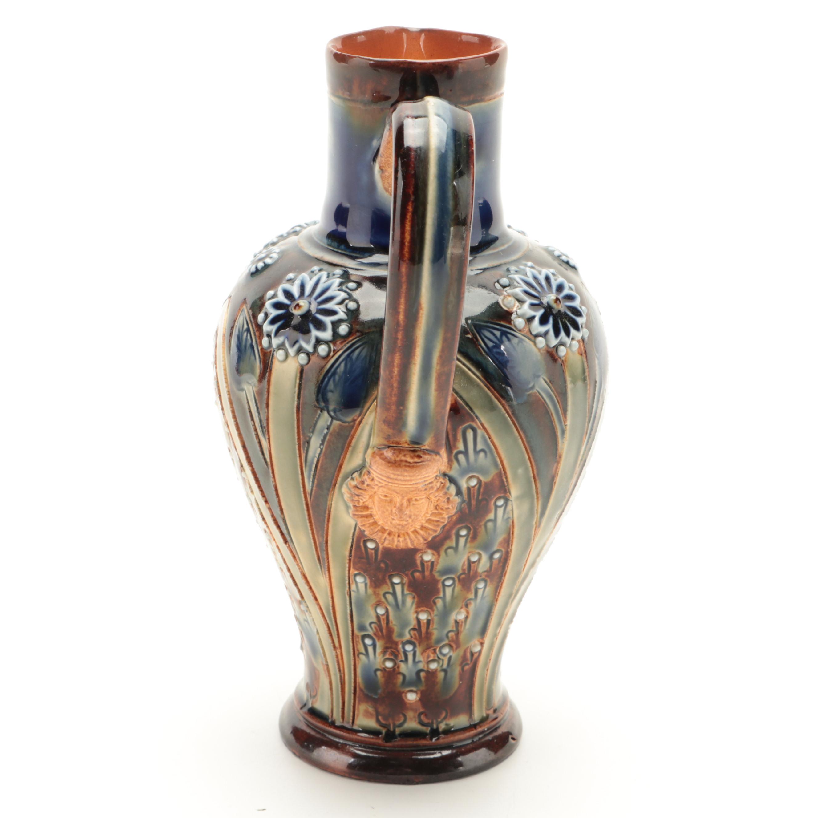 Doulton Lambeth Art Pottery Earthenware Mask Spout Ewer, 1878