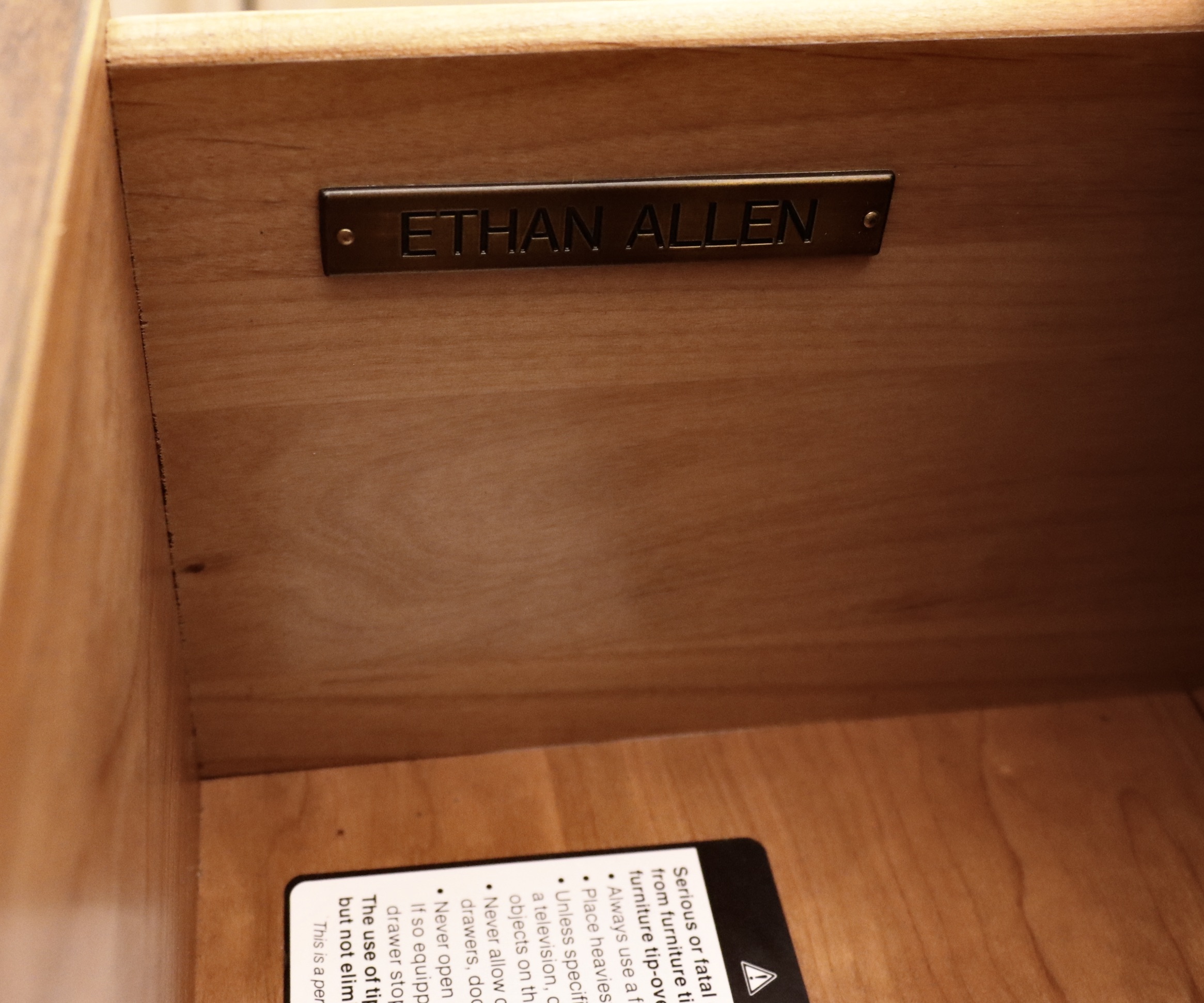 Ethan Allen "Eastgate" Marquetry Style Accented Antiqued Chest of Drawers