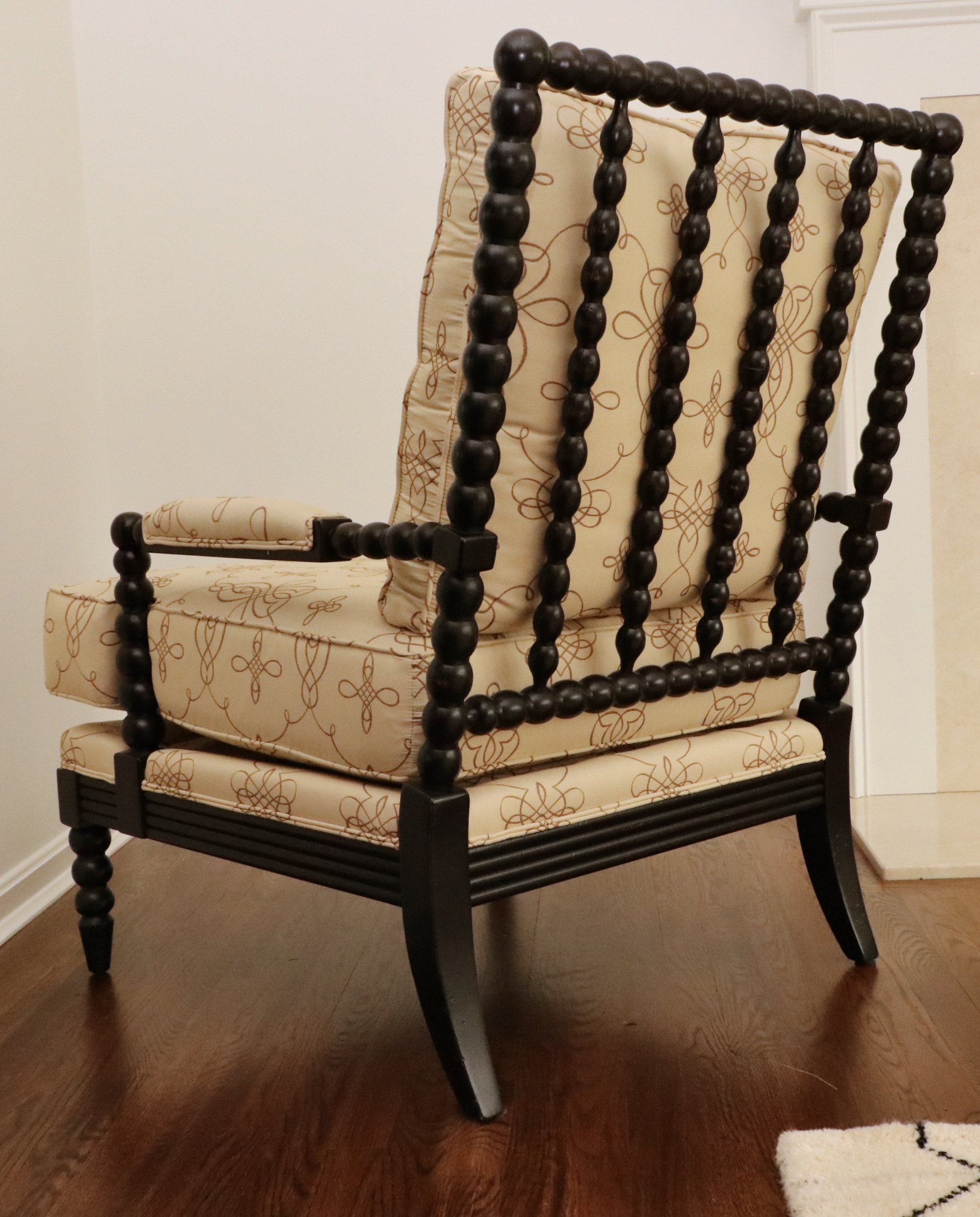 Ethan Allen "Brandt" Custom-Upholstered Spindle Chair and "Romano" Accent Table