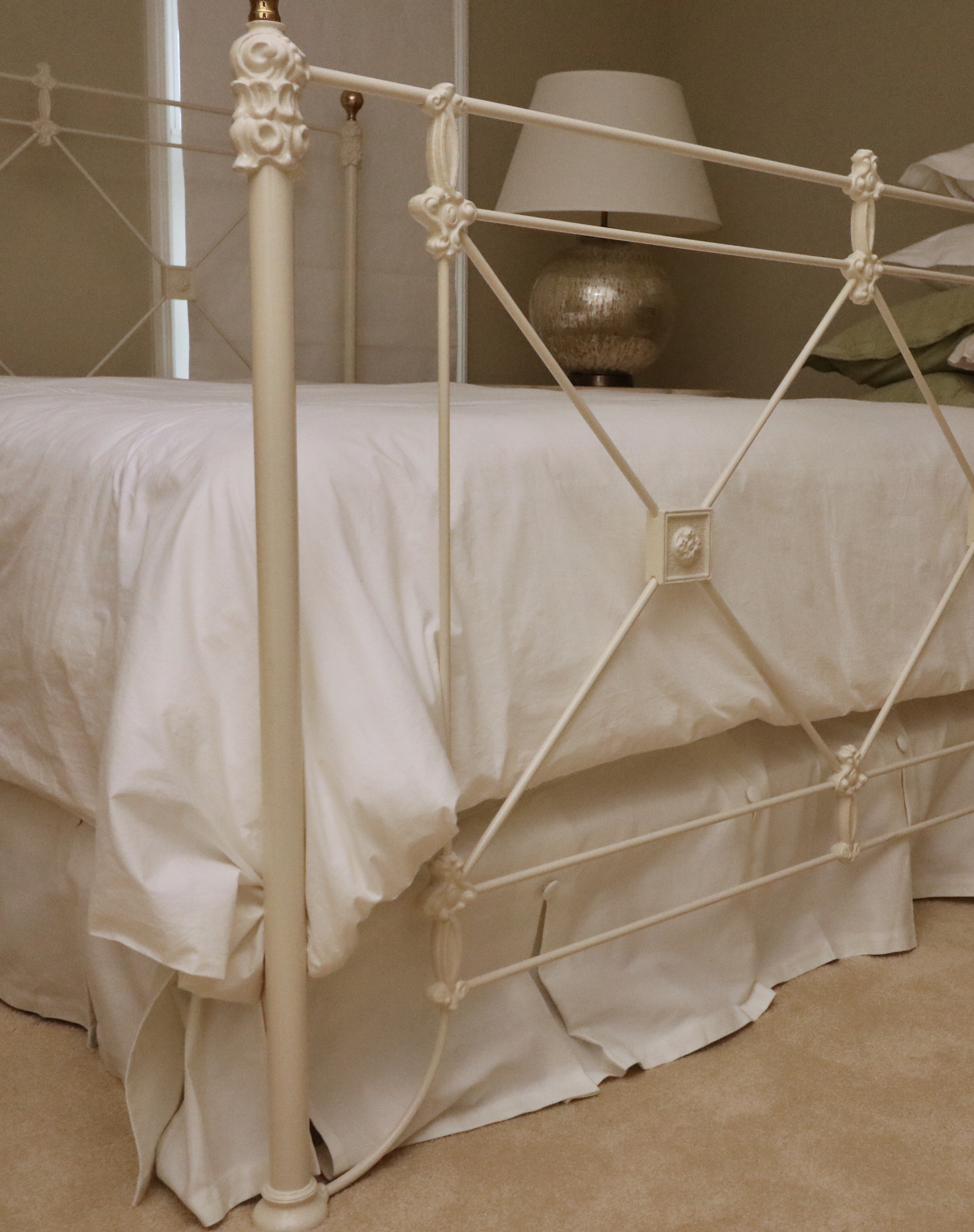 Elliott's Designs Ivory Enameled Iron Campaign Style Queen Bed and Side Table