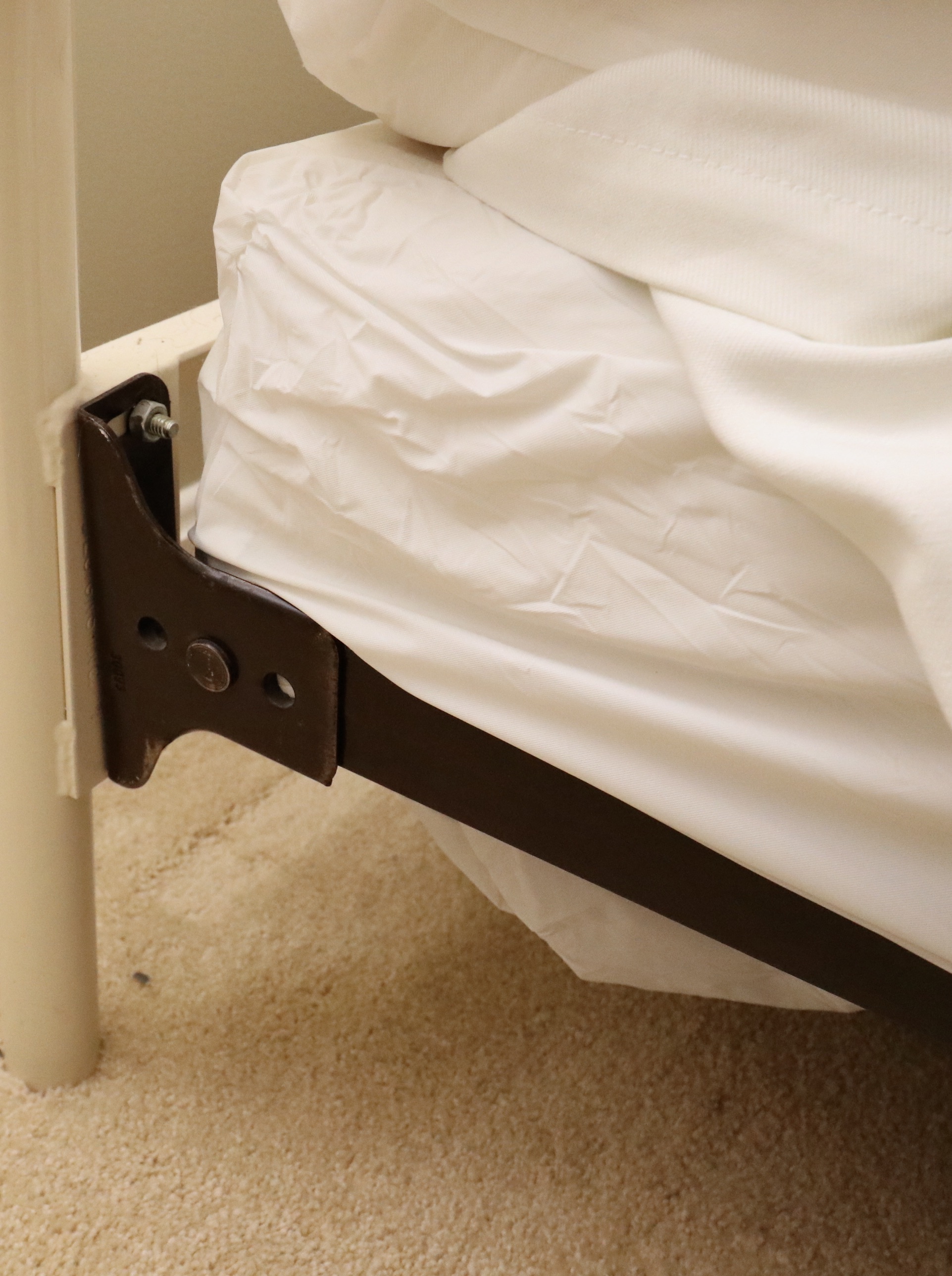 Elliott's Designs Ivory Enameled Iron Campaign Style Queen Bed and Side Table