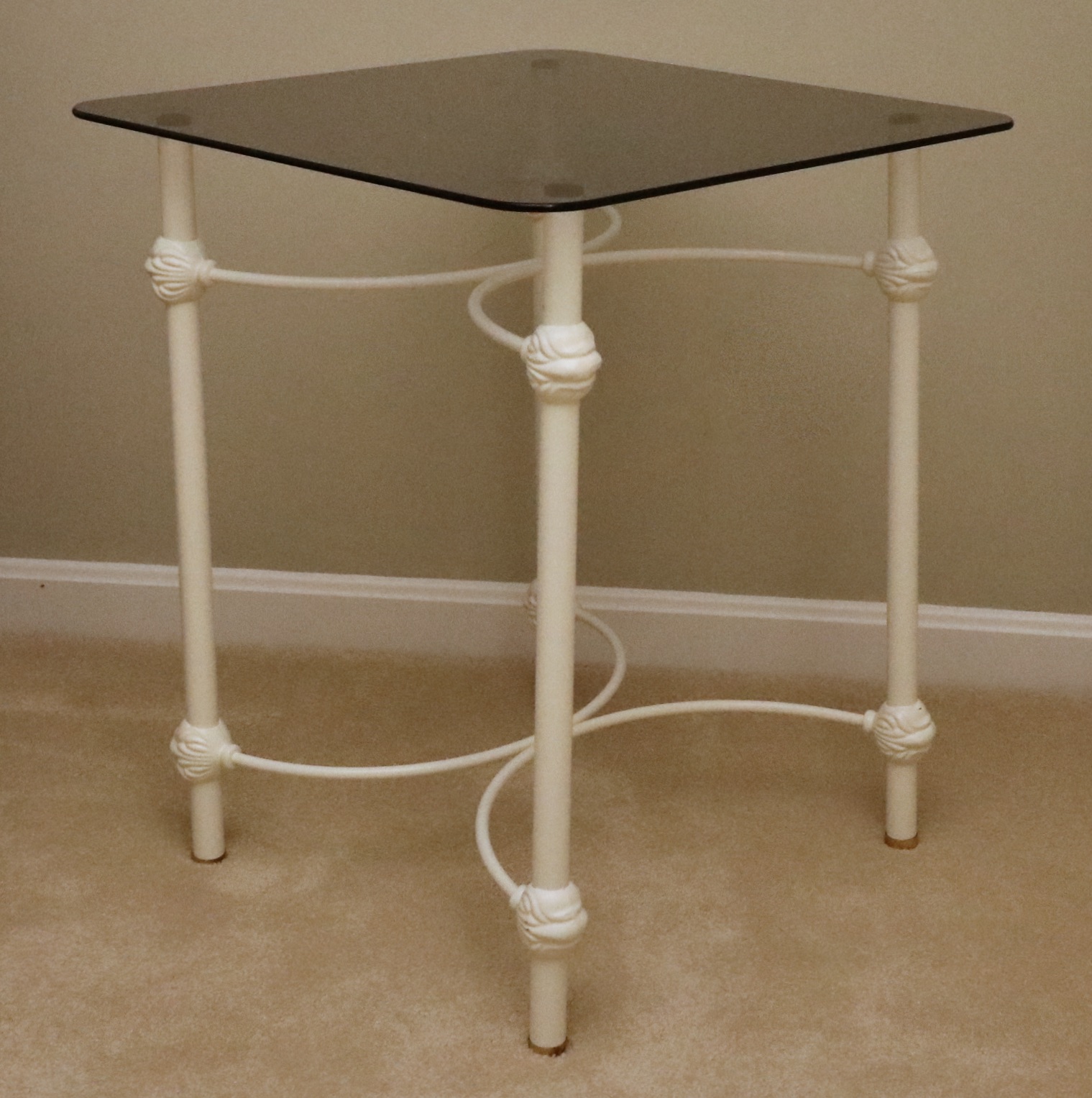 Elliott's Designs Ivory Enameled Iron Campaign Style Queen Bed and Side Table