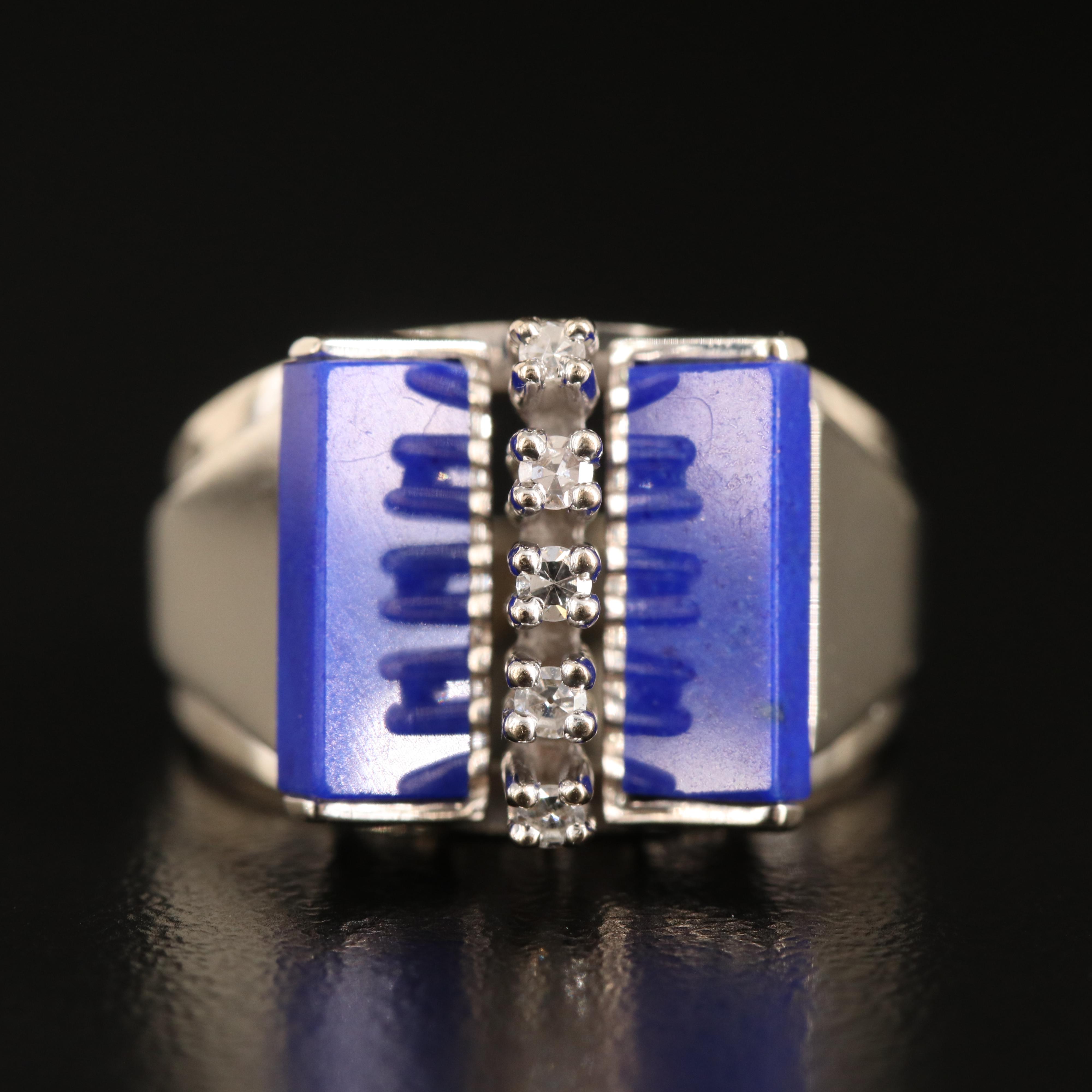 1970s 18K Diamond and Lapis Lazuli Bow Ring