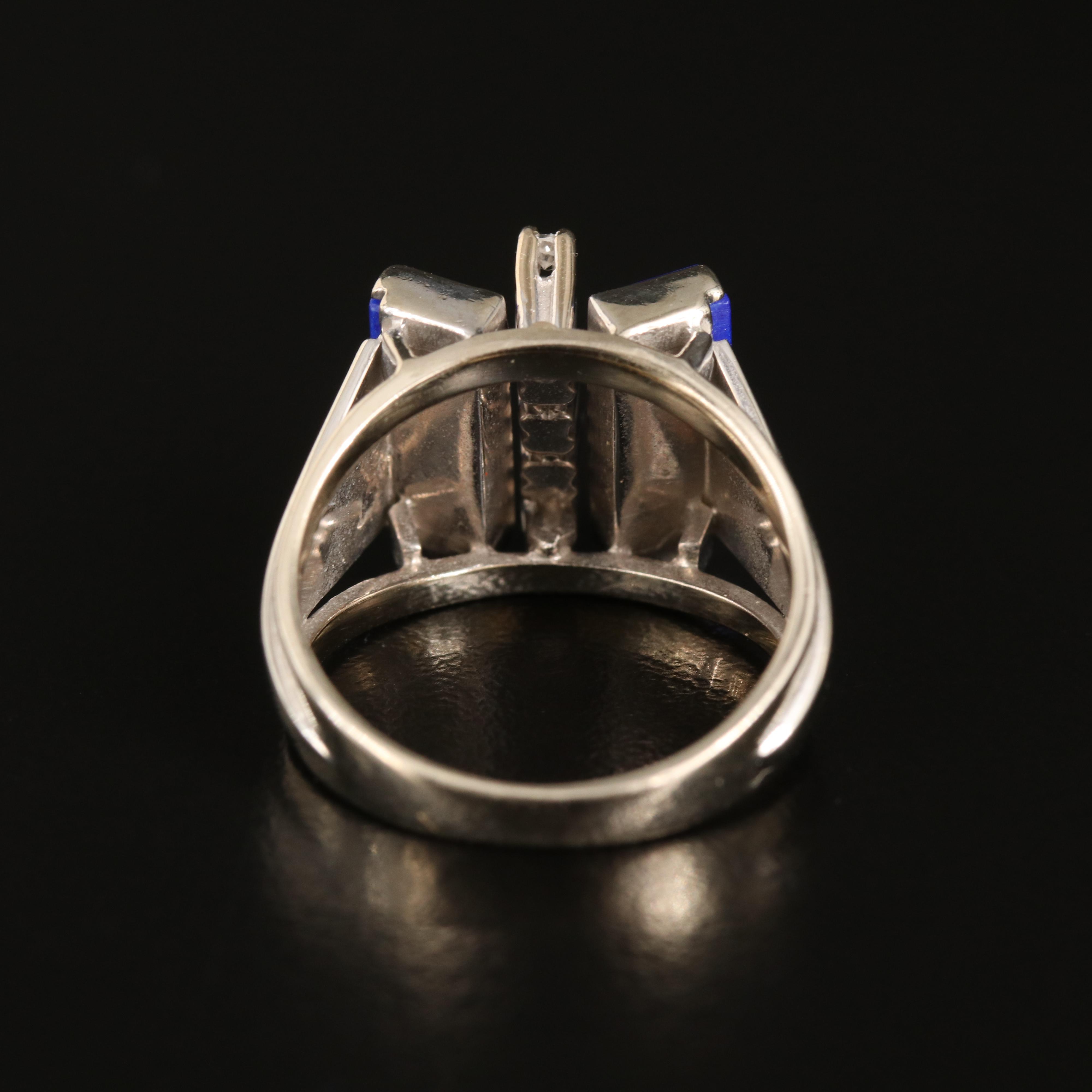 1970s 18K Diamond and Lapis Lazuli Bow Ring