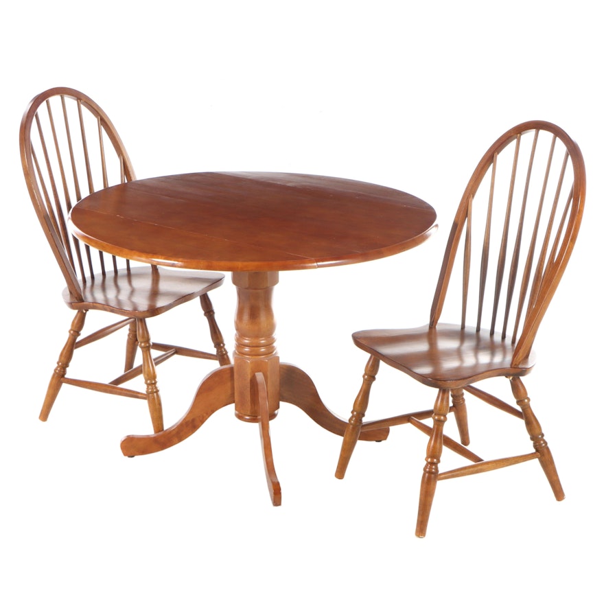 Early American Style Wooden Drop Leaf Table and Pair of Windsor Side Chairs