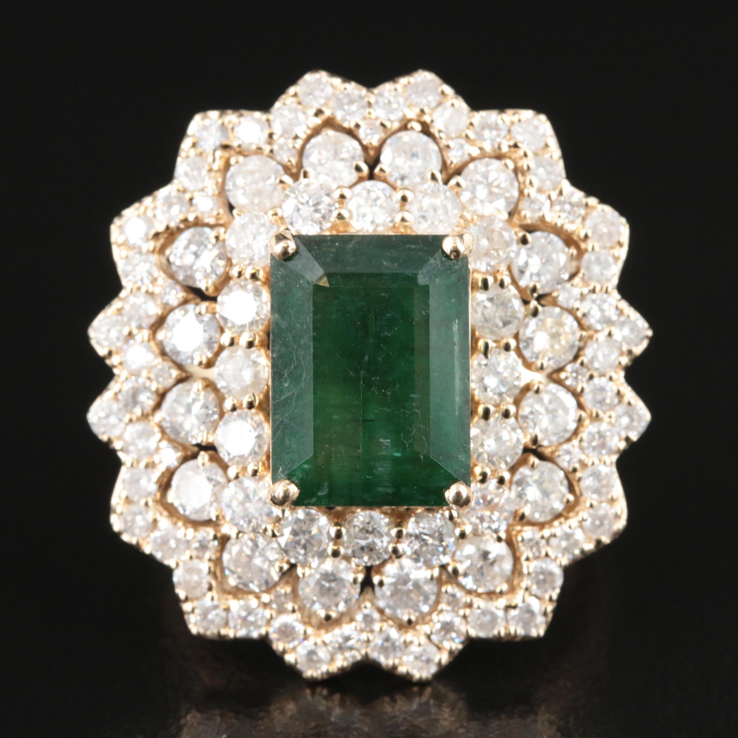 14K 3.48 CT Emerald and 2.97 CTW Diamond Ring