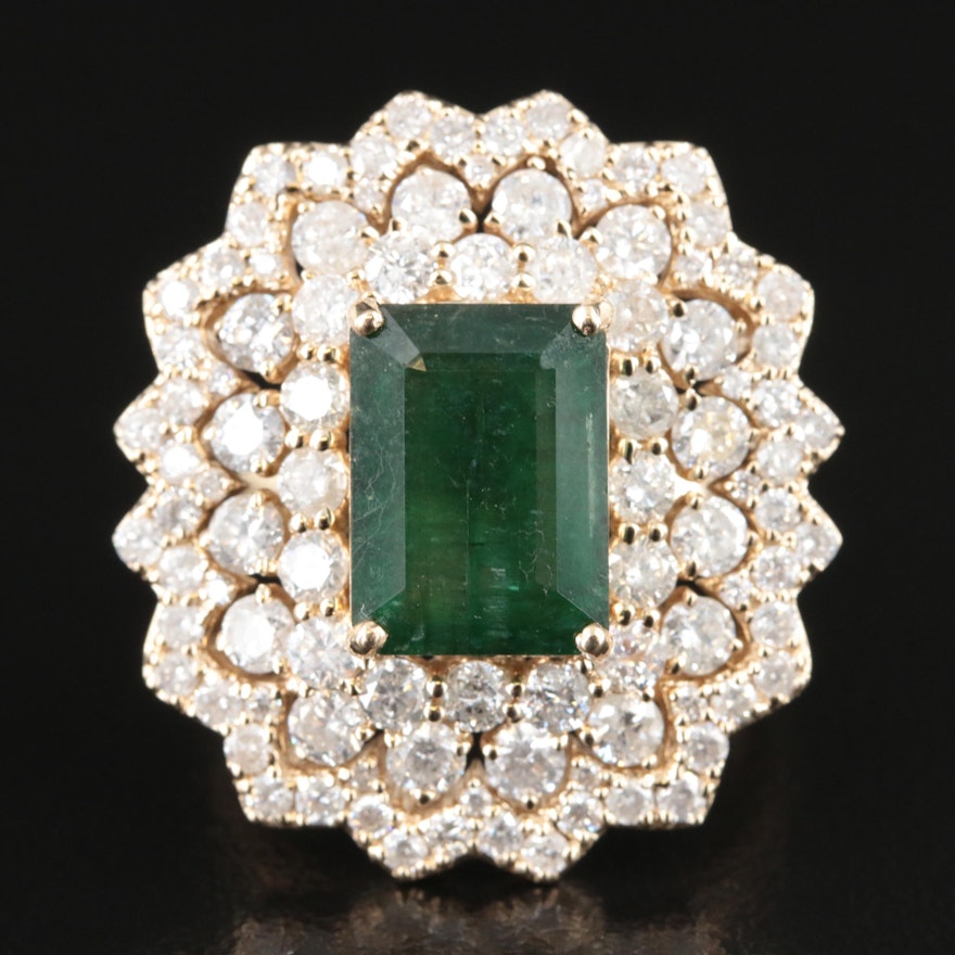 14K 3.48 CT Emerald and 2.97 CTW Diamond Ring