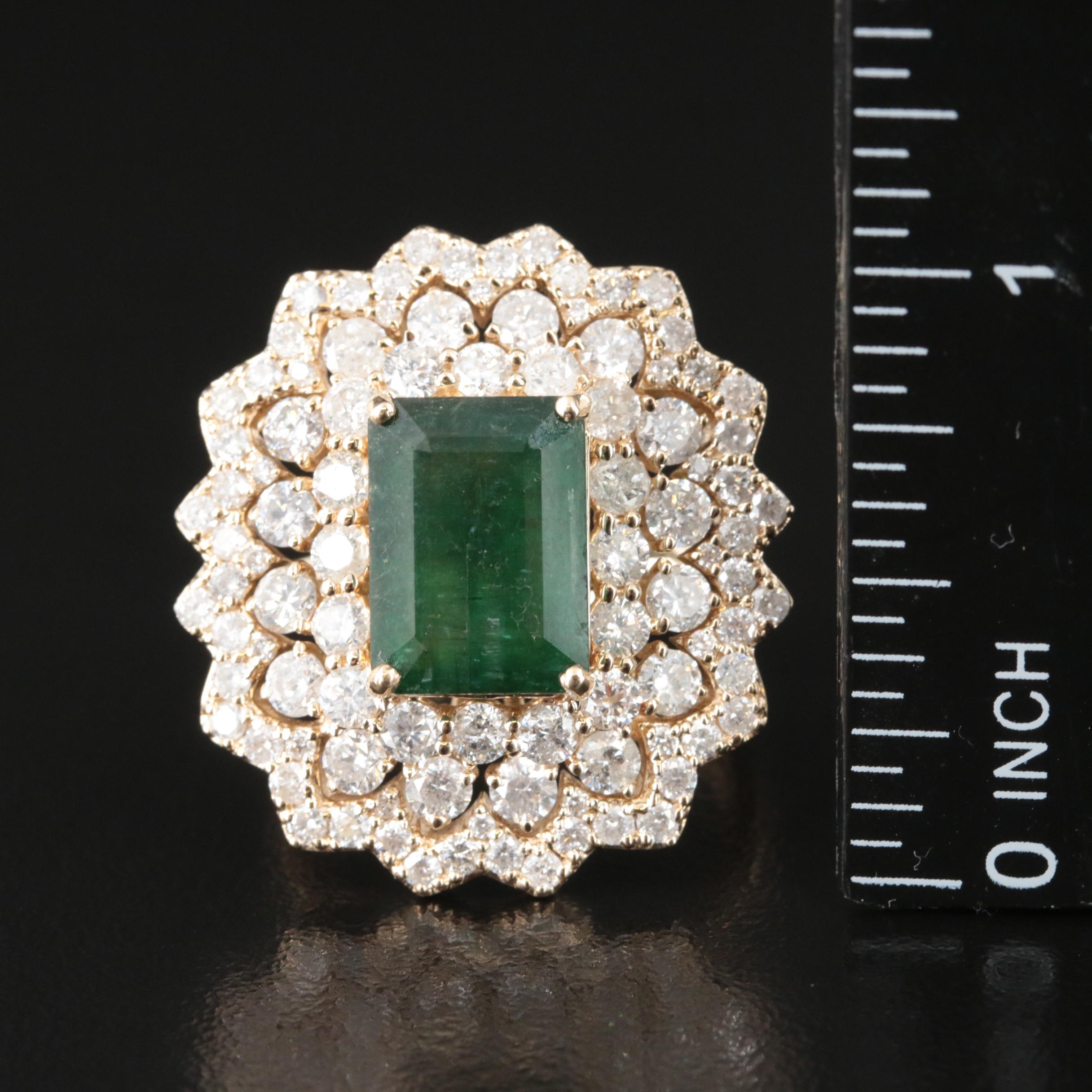 14K 3.48 CT Emerald and 2.97 CTW Diamond Ring