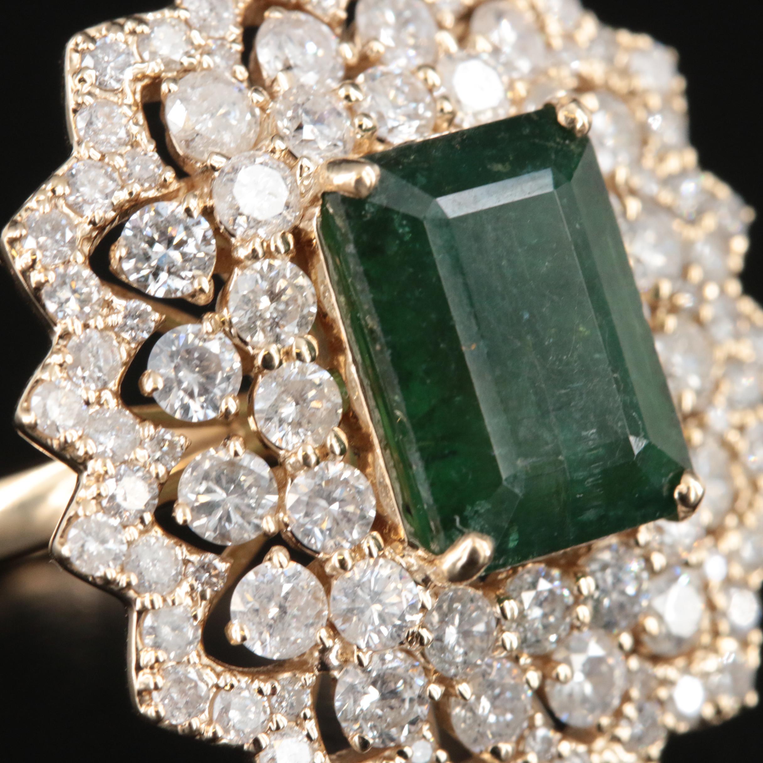 14K 3.48 CT Emerald and 2.97 CTW Diamond Ring