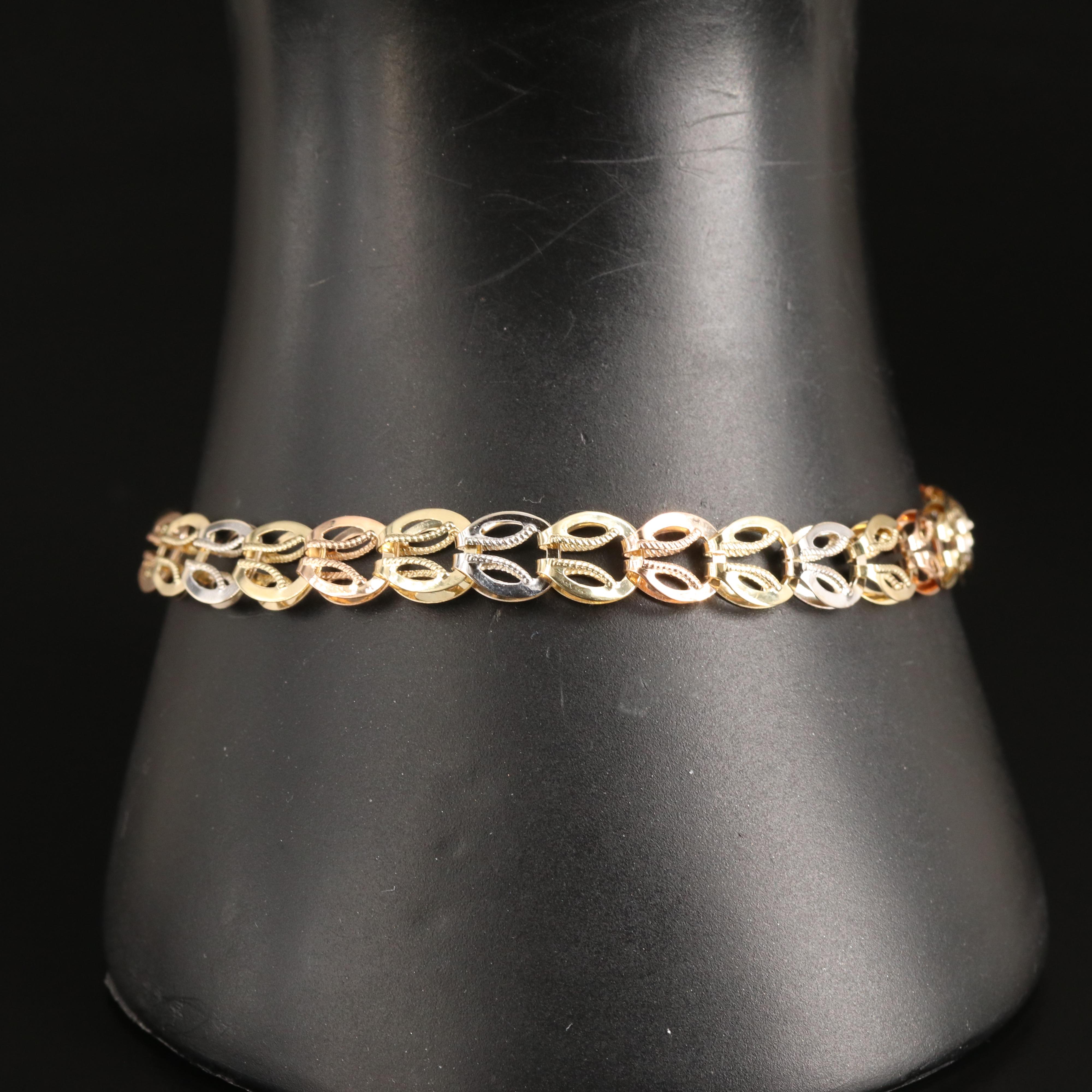 10K Tri-Color Gold Link Bracelet
