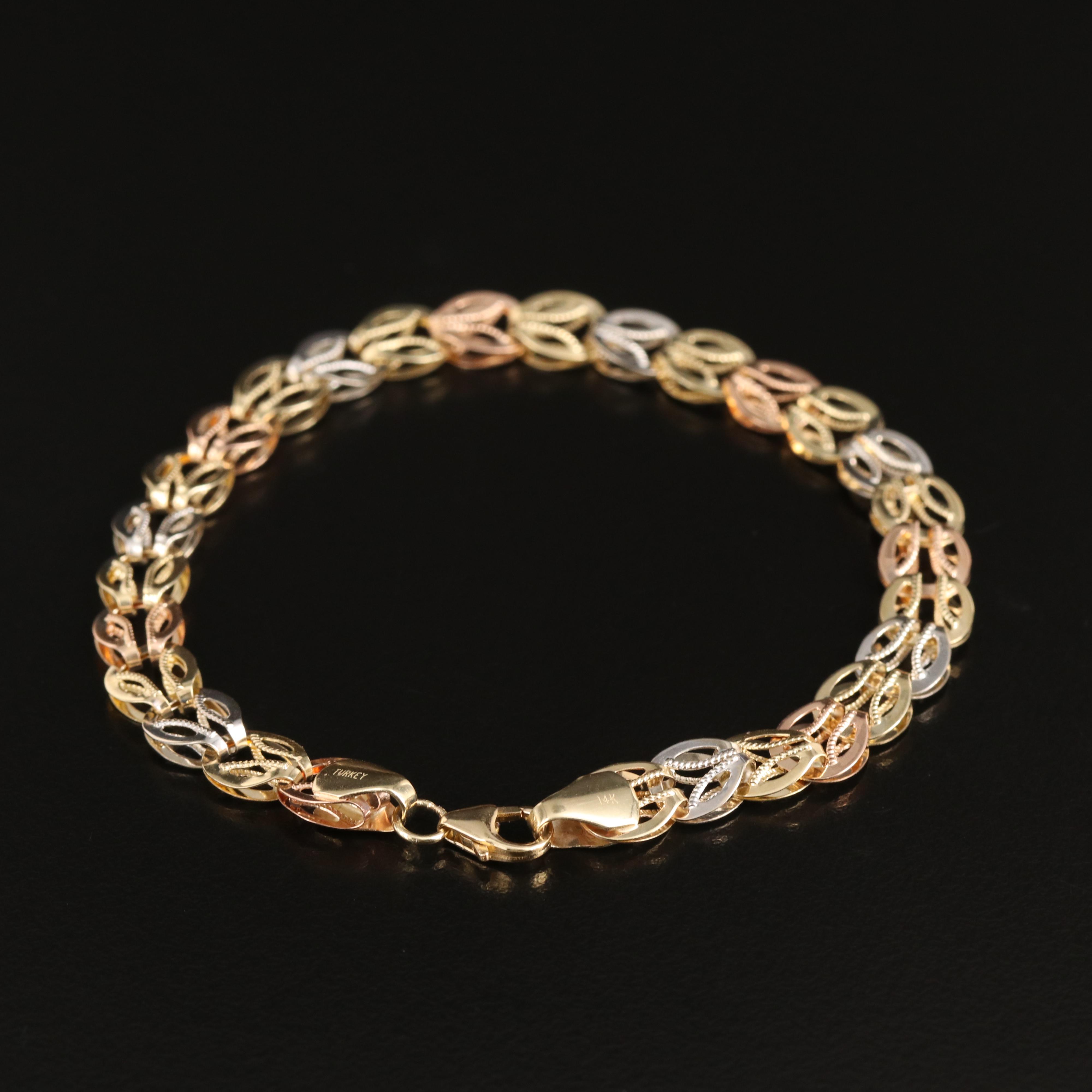 10K Tri-Color Gold Link Bracelet