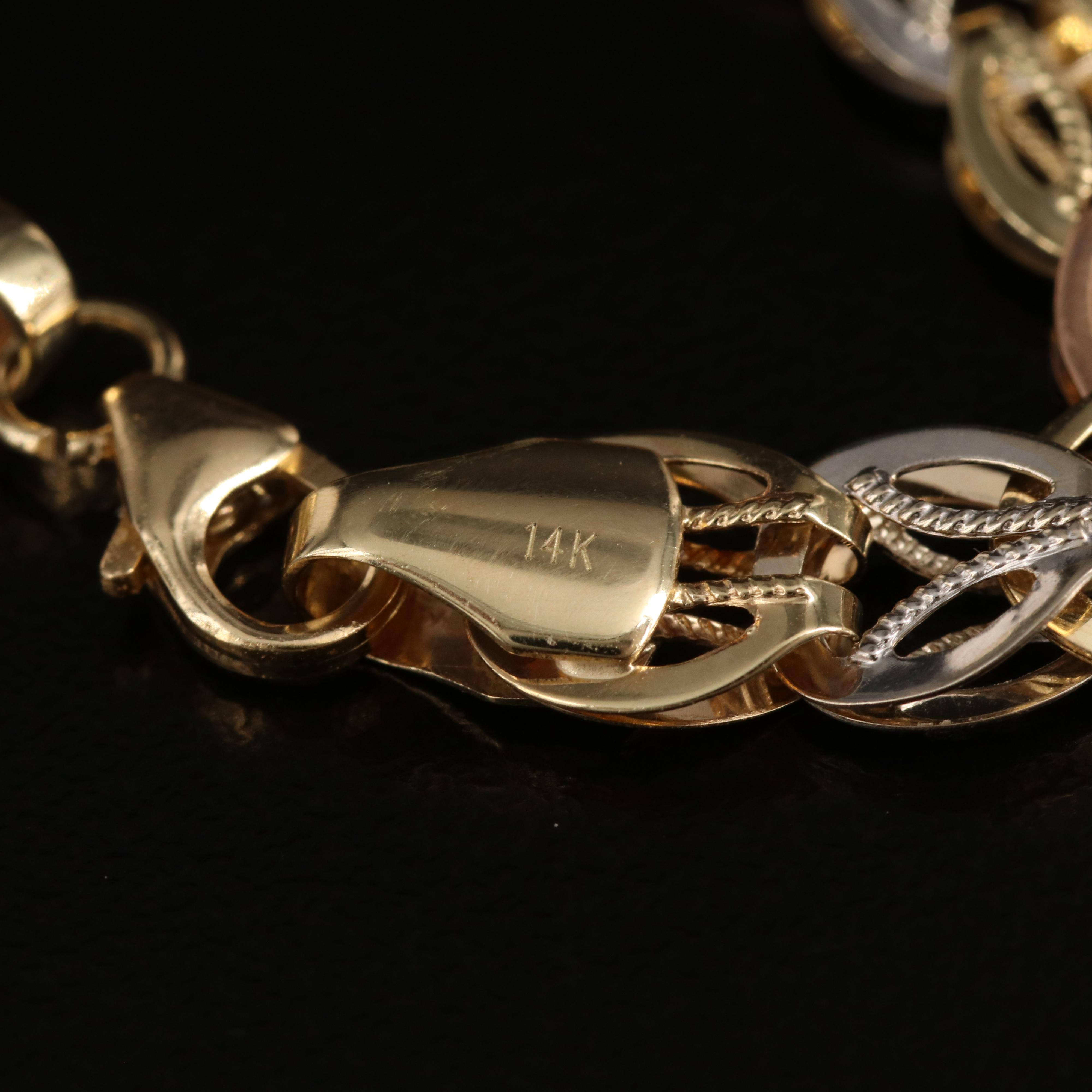 10K Tri-Color Gold Link Bracelet