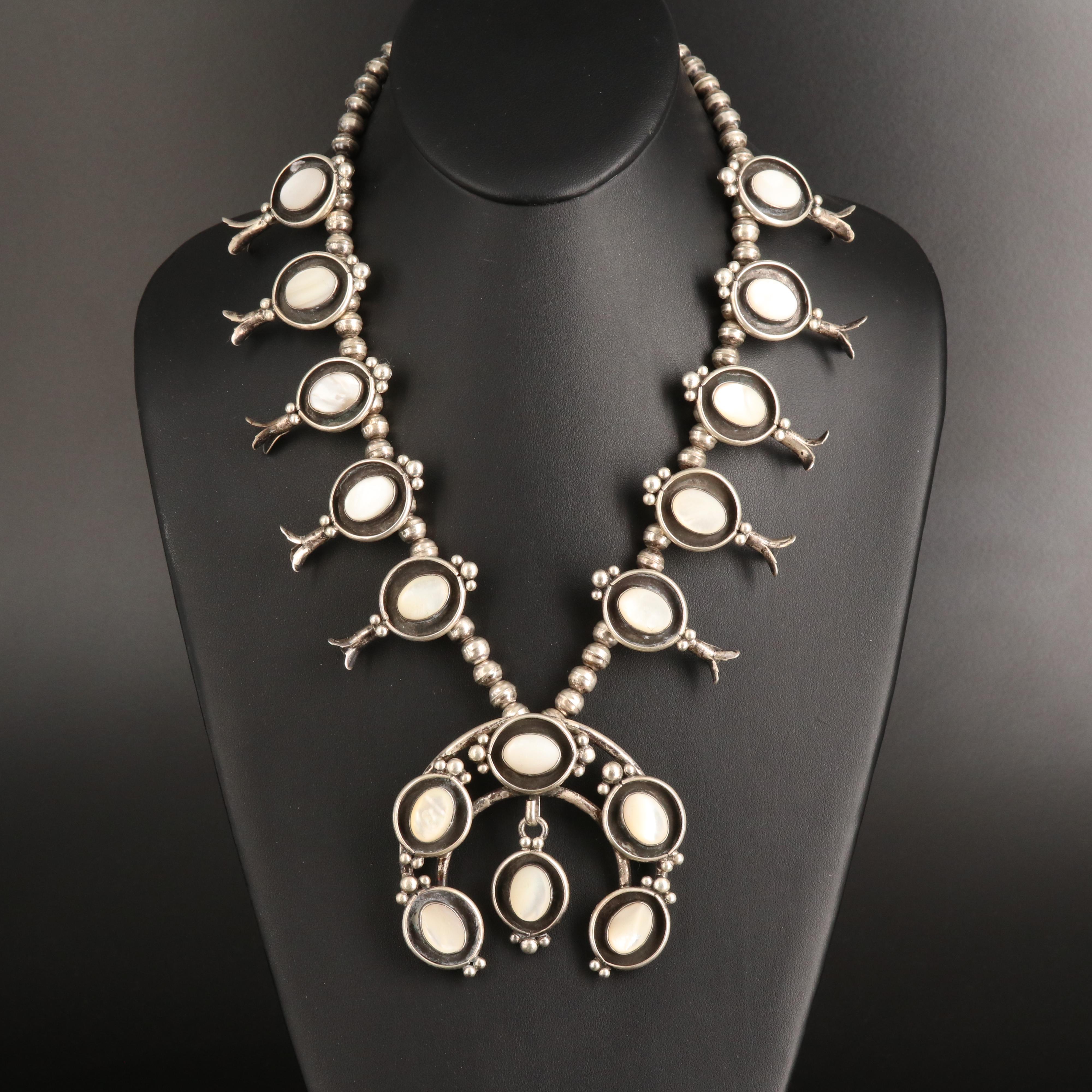 Southwestern Sterling Mother-of-Pearl Squash Blossom Necklace