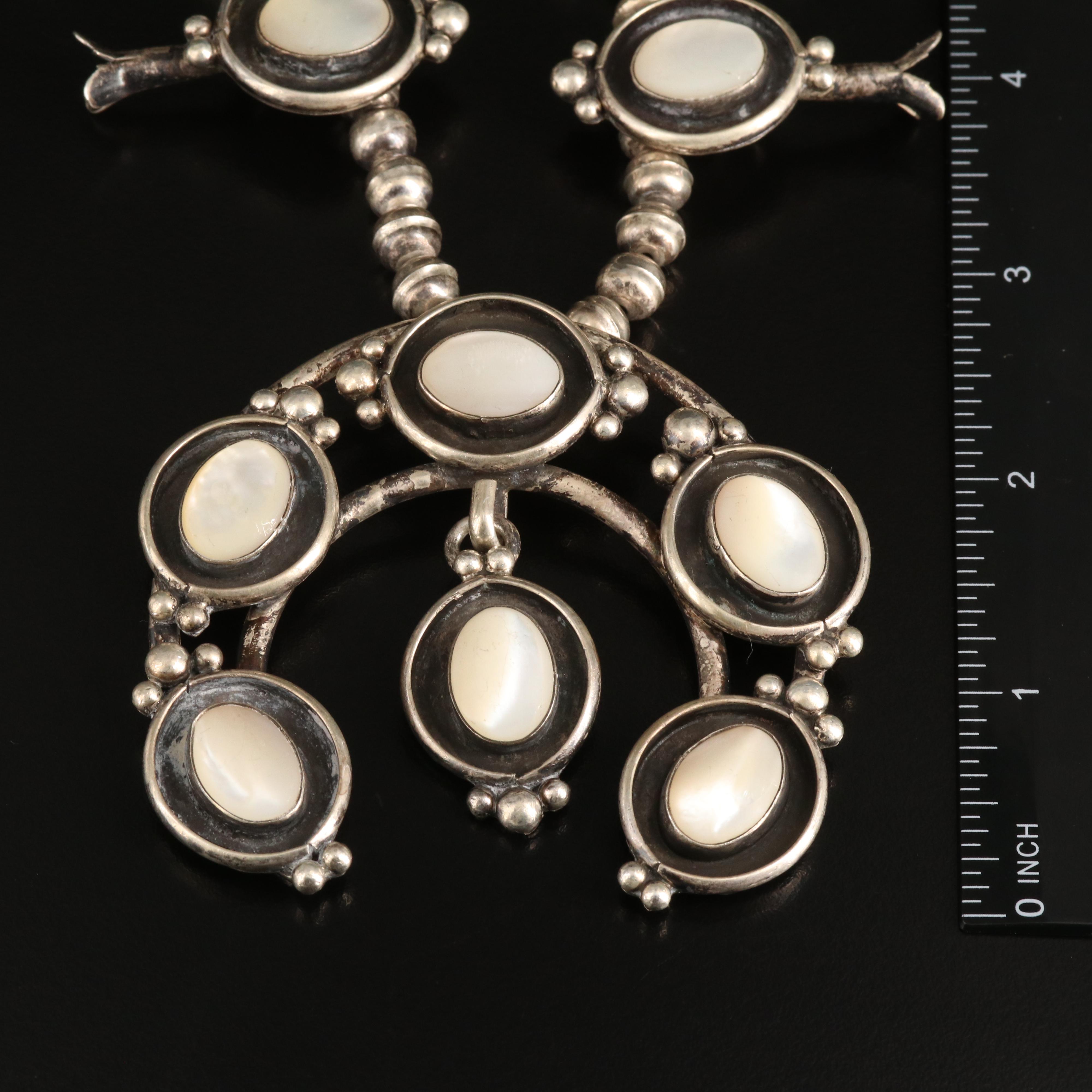 Southwestern Sterling Mother-of-Pearl Squash Blossom Necklace