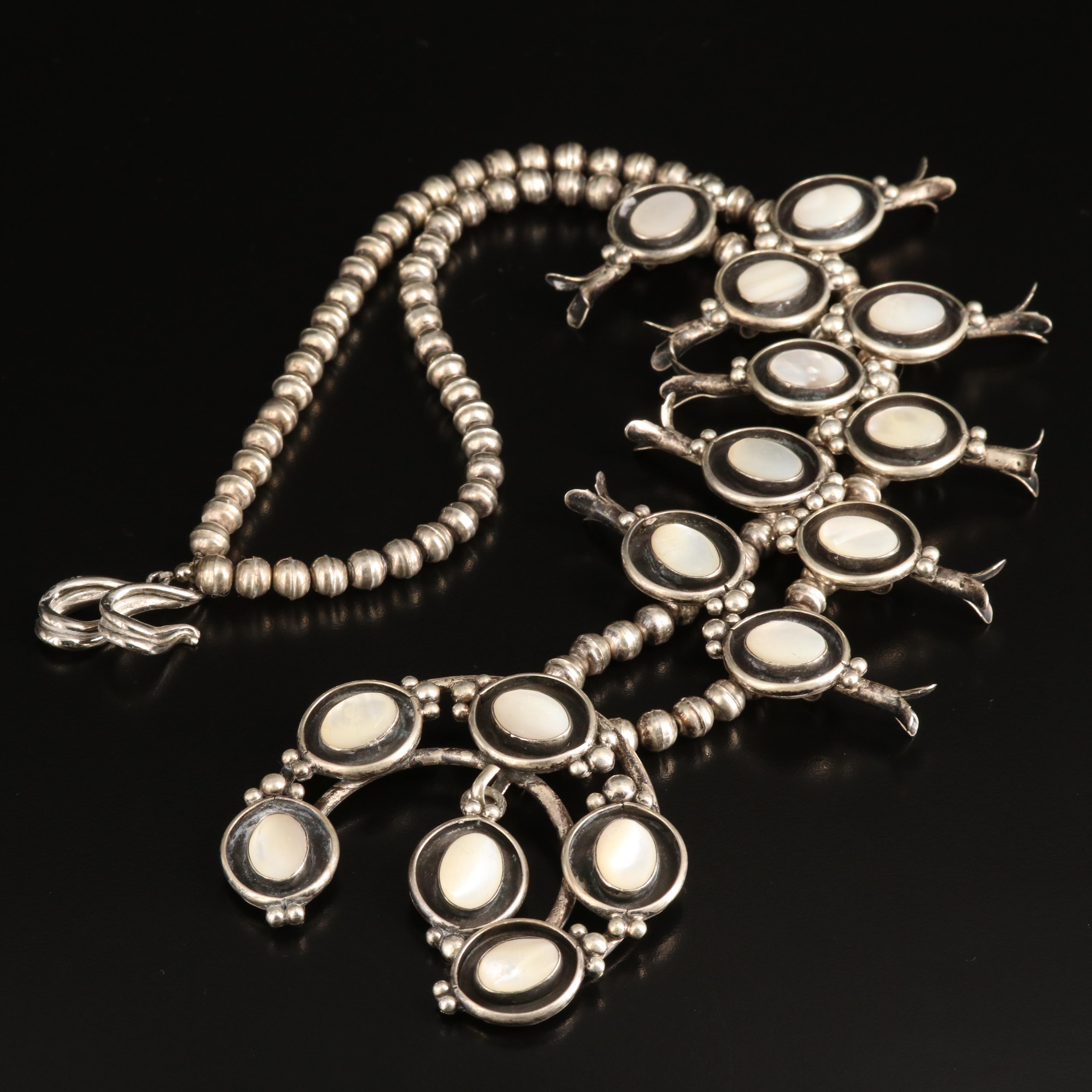 Southwestern Sterling Mother-of-Pearl Squash Blossom Necklace
