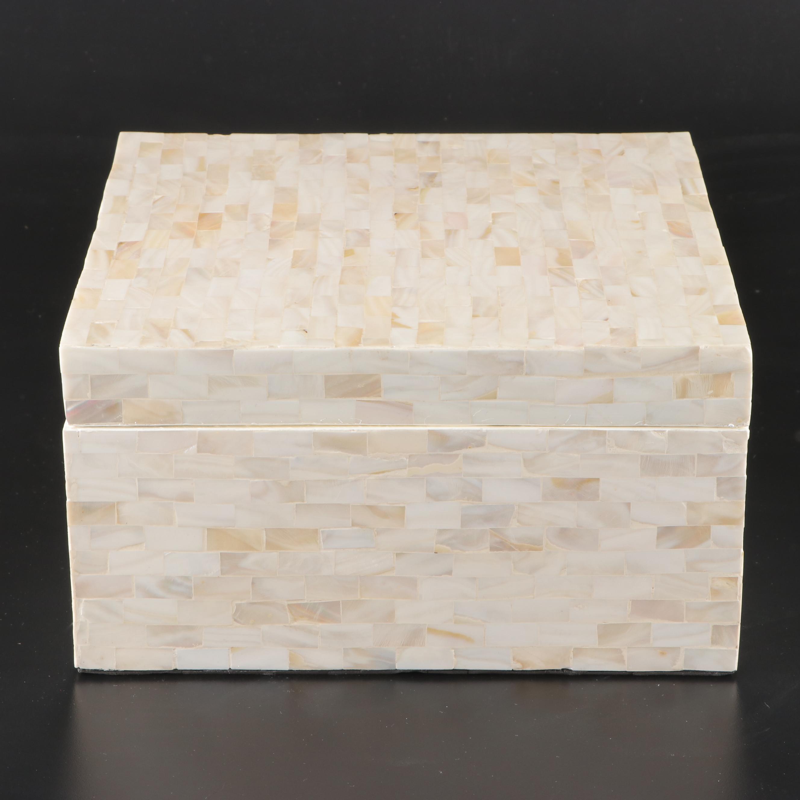 Imax Tessellated Mother-of-Pearl Box with Ethan Allen Resin Faux Coral
