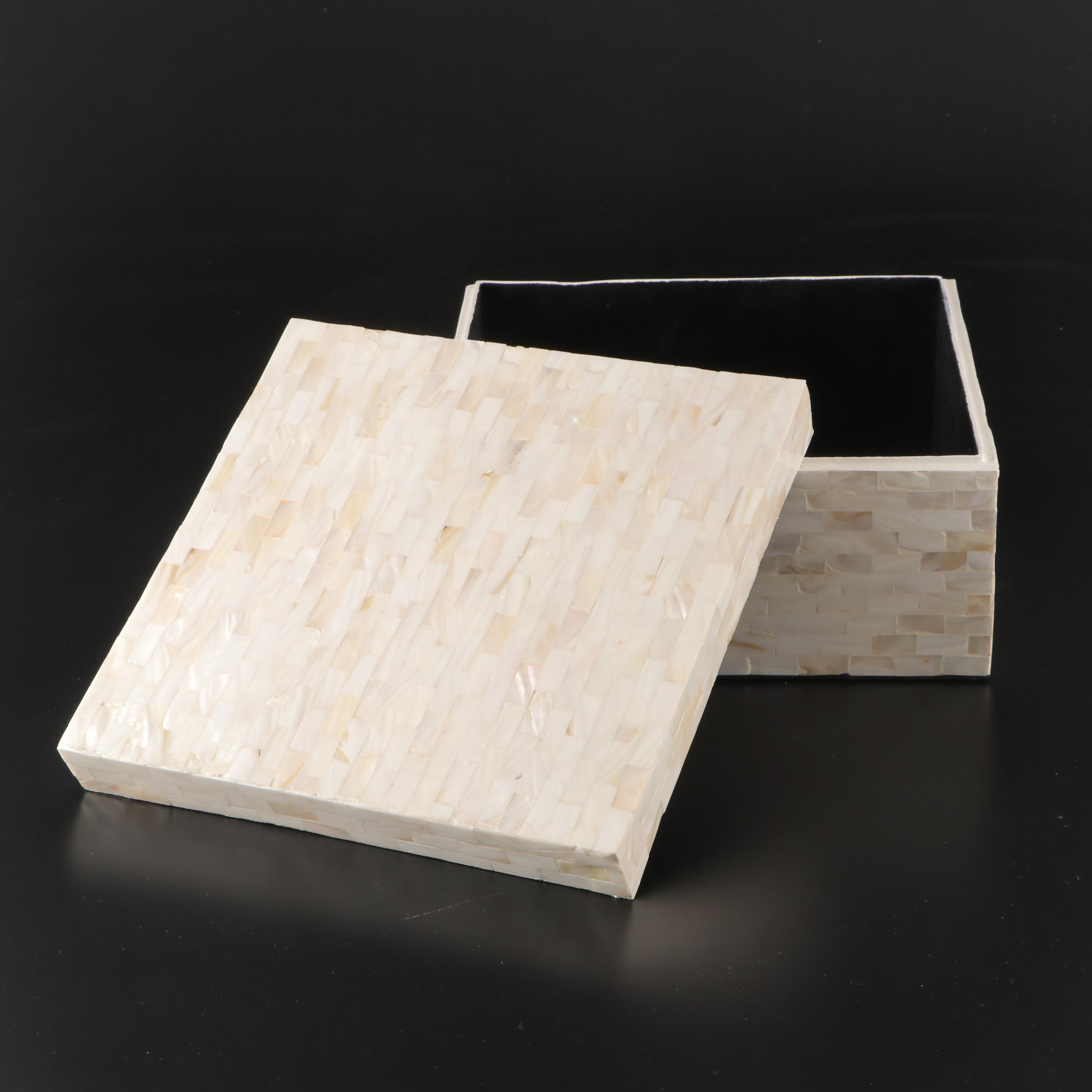 Imax Tessellated Mother-of-Pearl Box with Ethan Allen Resin Faux Coral