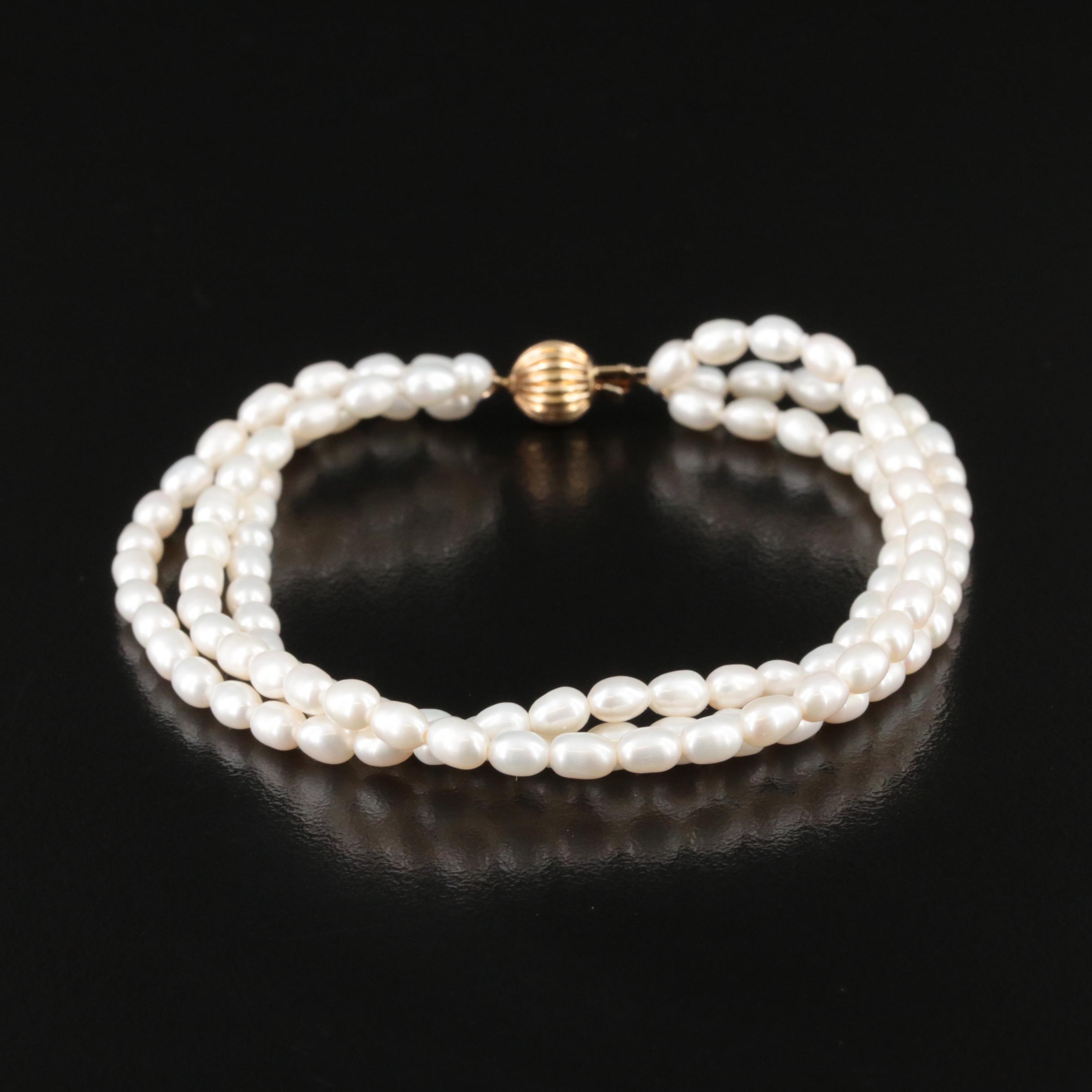 Pearl Triple Strand Bracelet with 14K Clasp