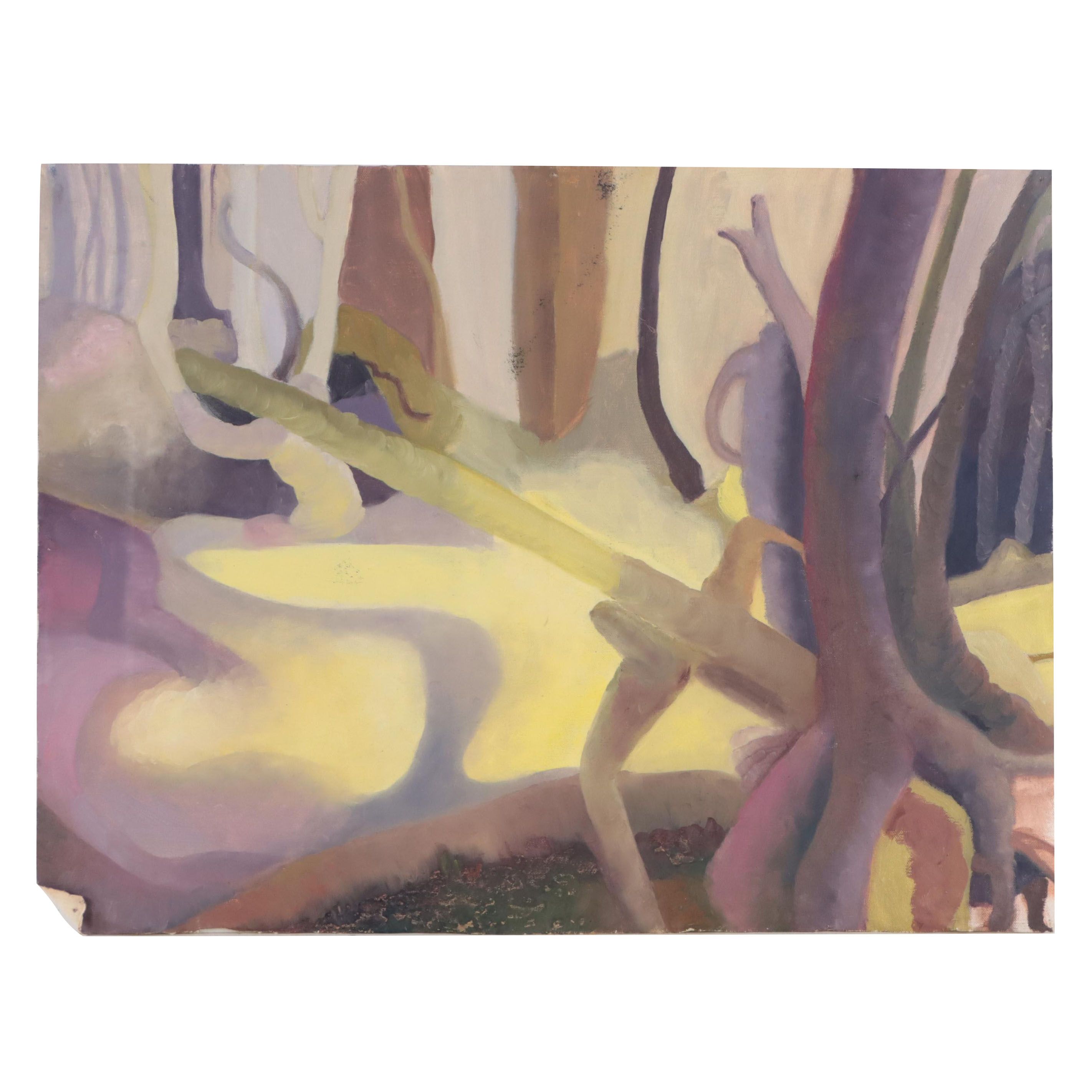 Katrina Halter Oil Painting of Stylized Woodland Landscape