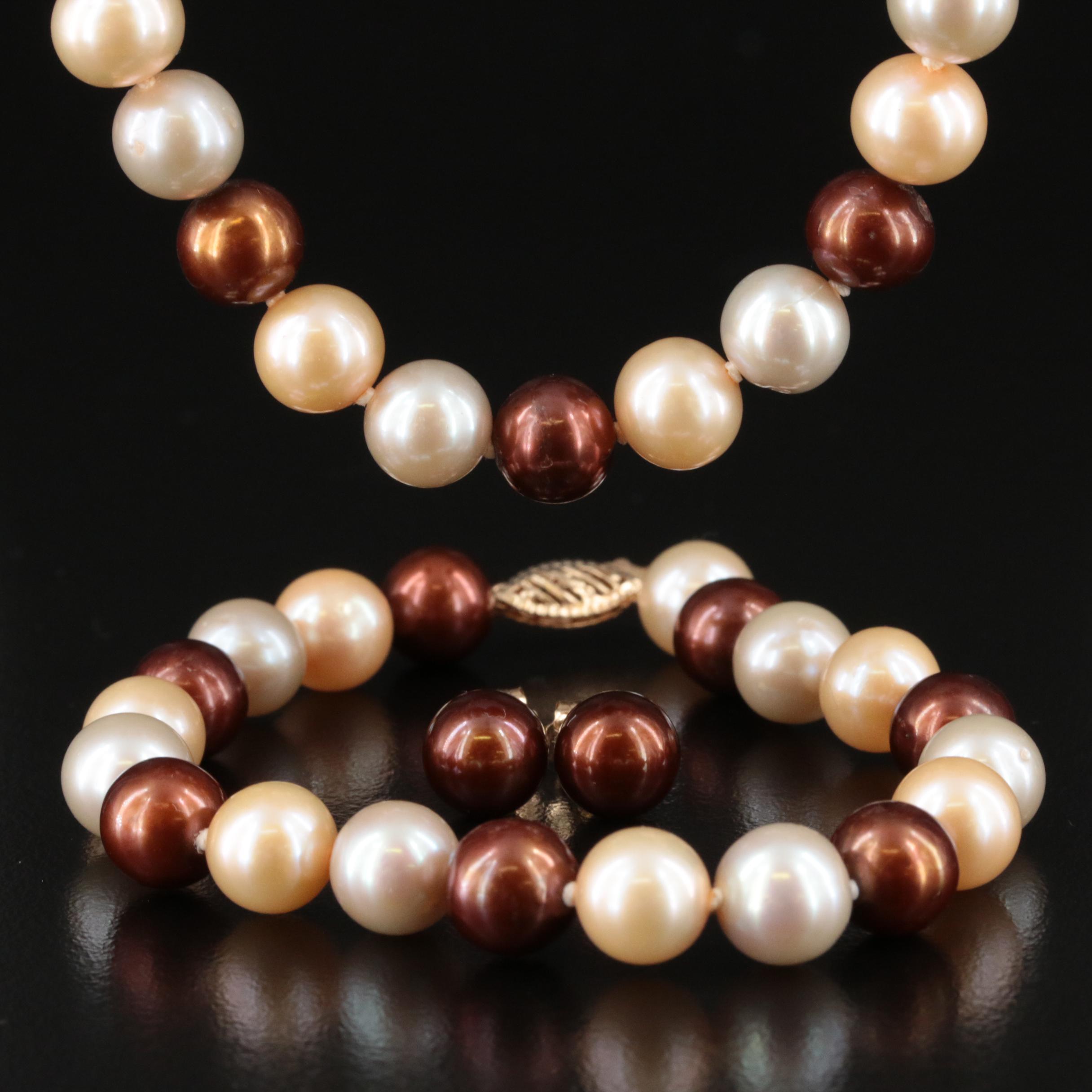 14K Pearl Necklace, Bracelet and Earrings