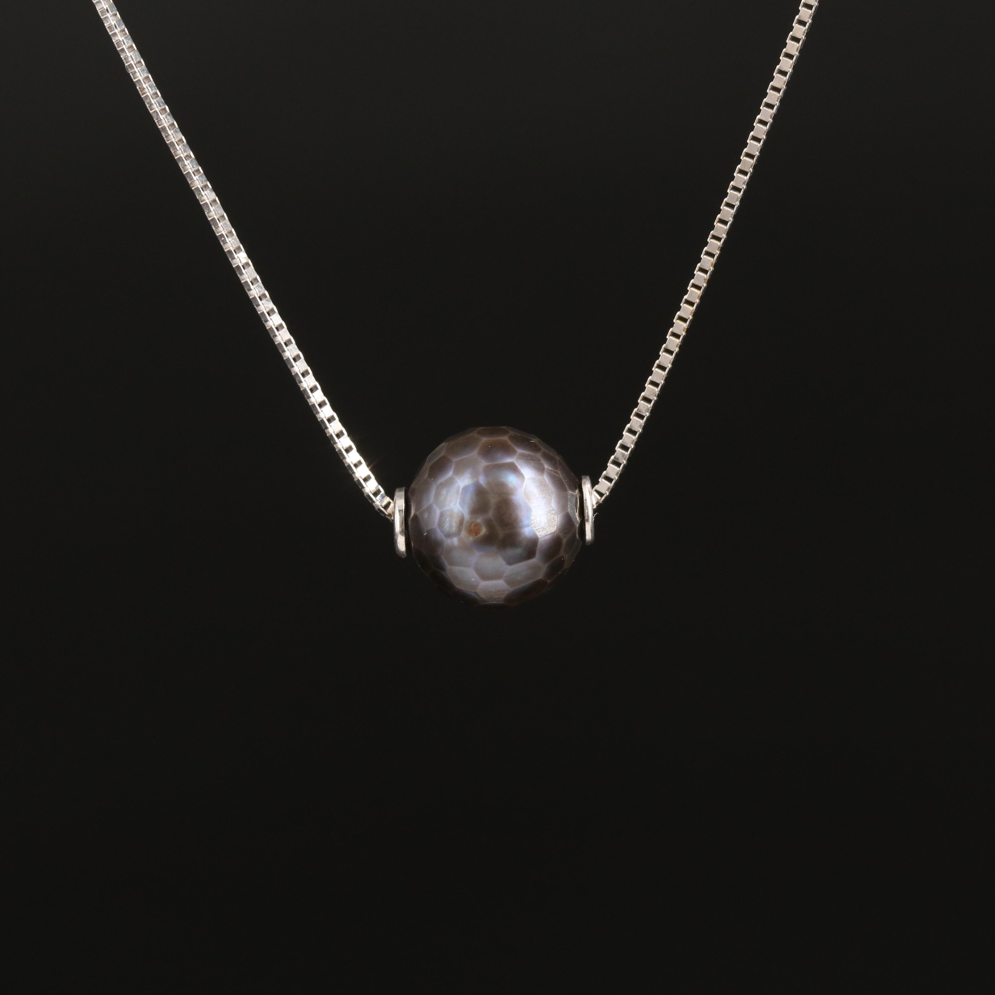 14K Faceted Pearl Solitaire Necklace