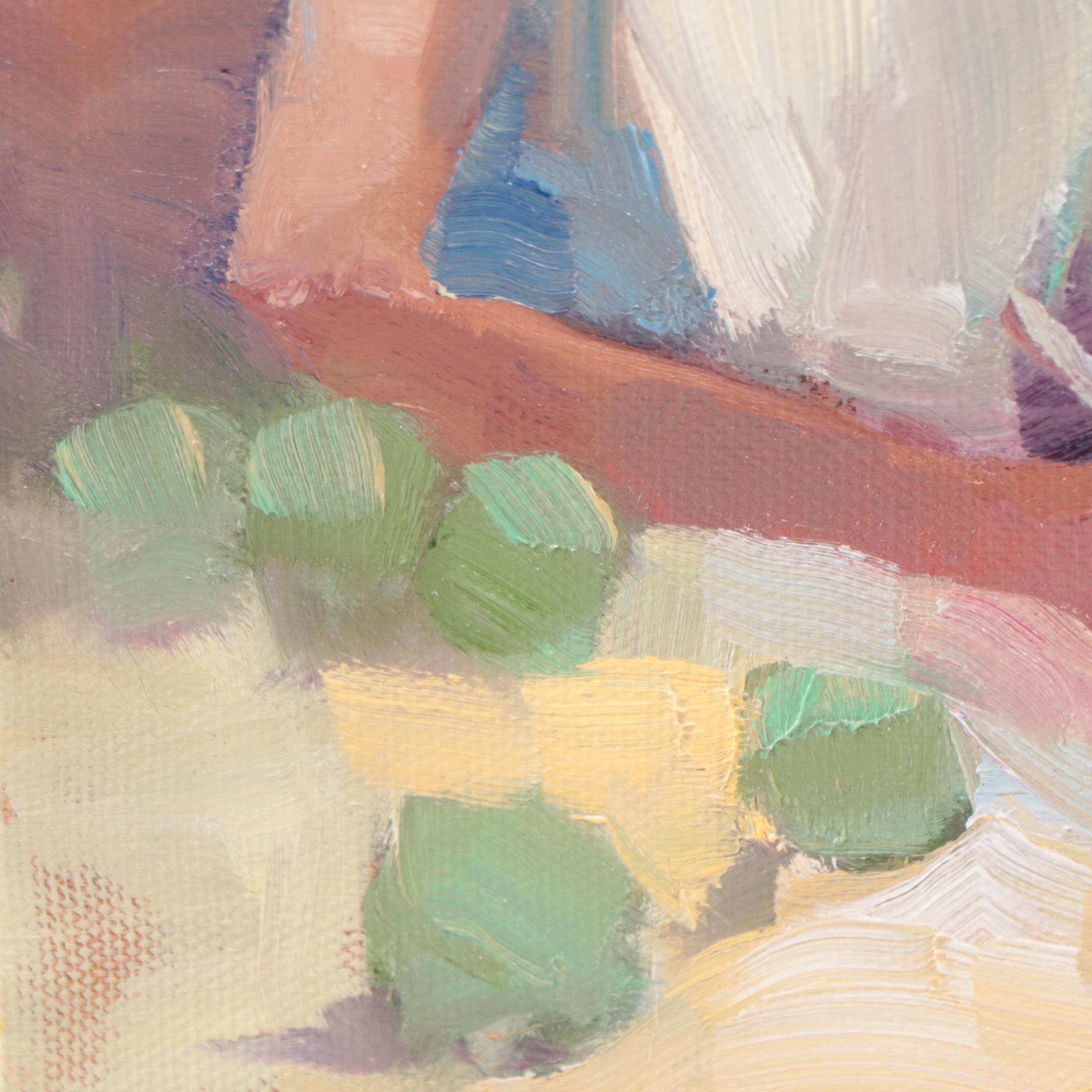 Sally Rosenbaum Oil Painting of Woman in Kitchen, 21st Century