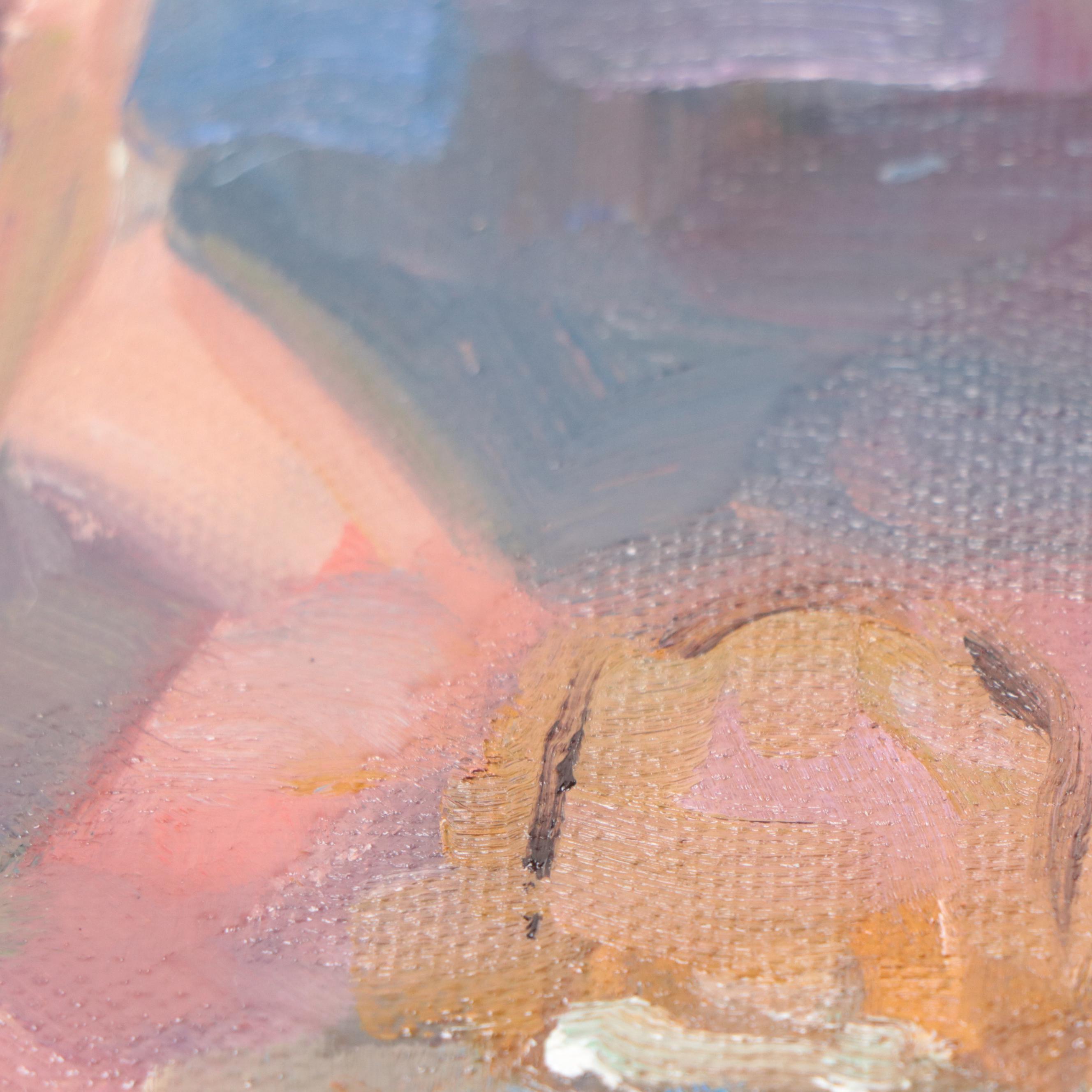 Sally Rosenbaum Oil Painting of Woman in Kitchen, 21st Century