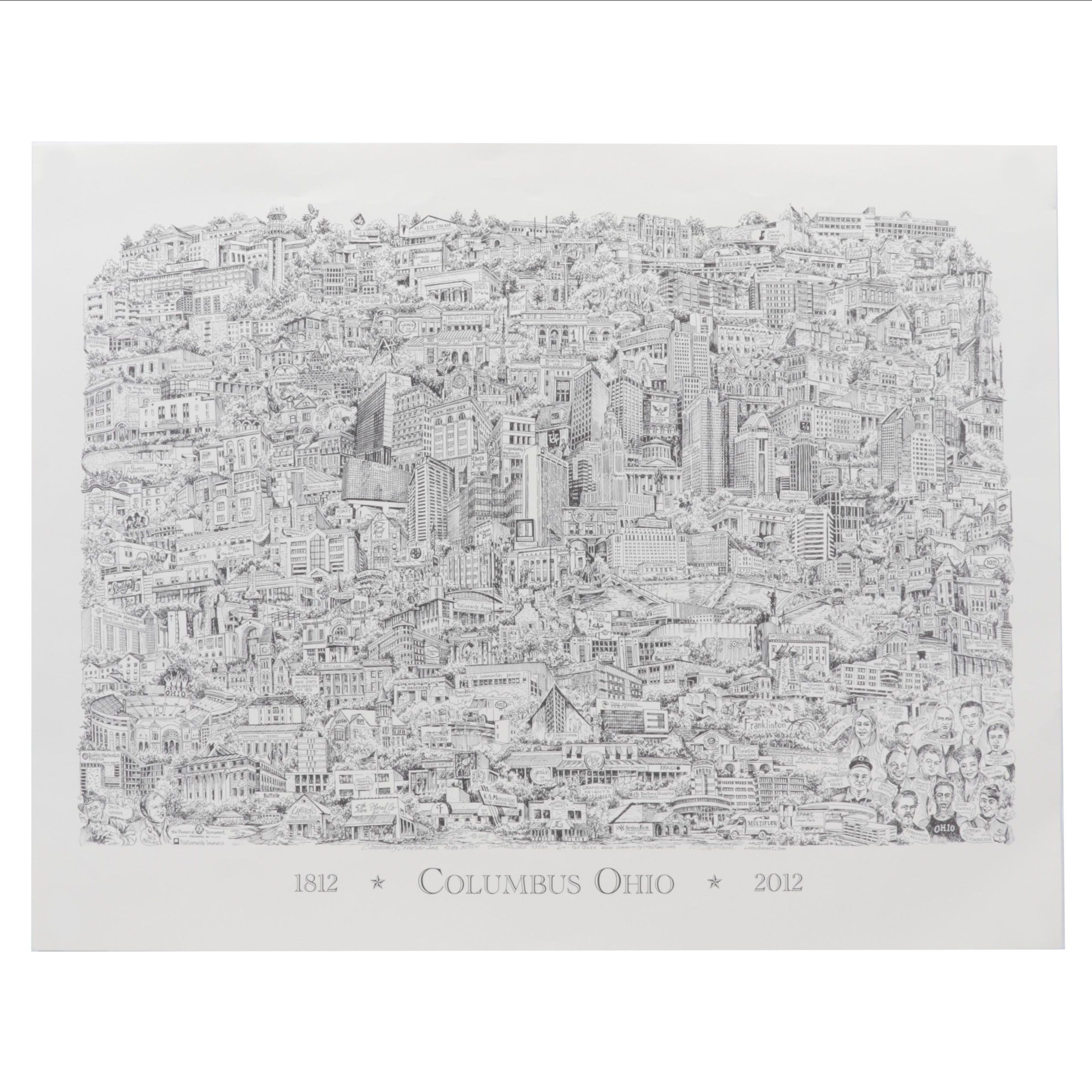 Lithograph After Bruce Loeschen "Columbus Ohio 1812 - 2012," Circa 2012