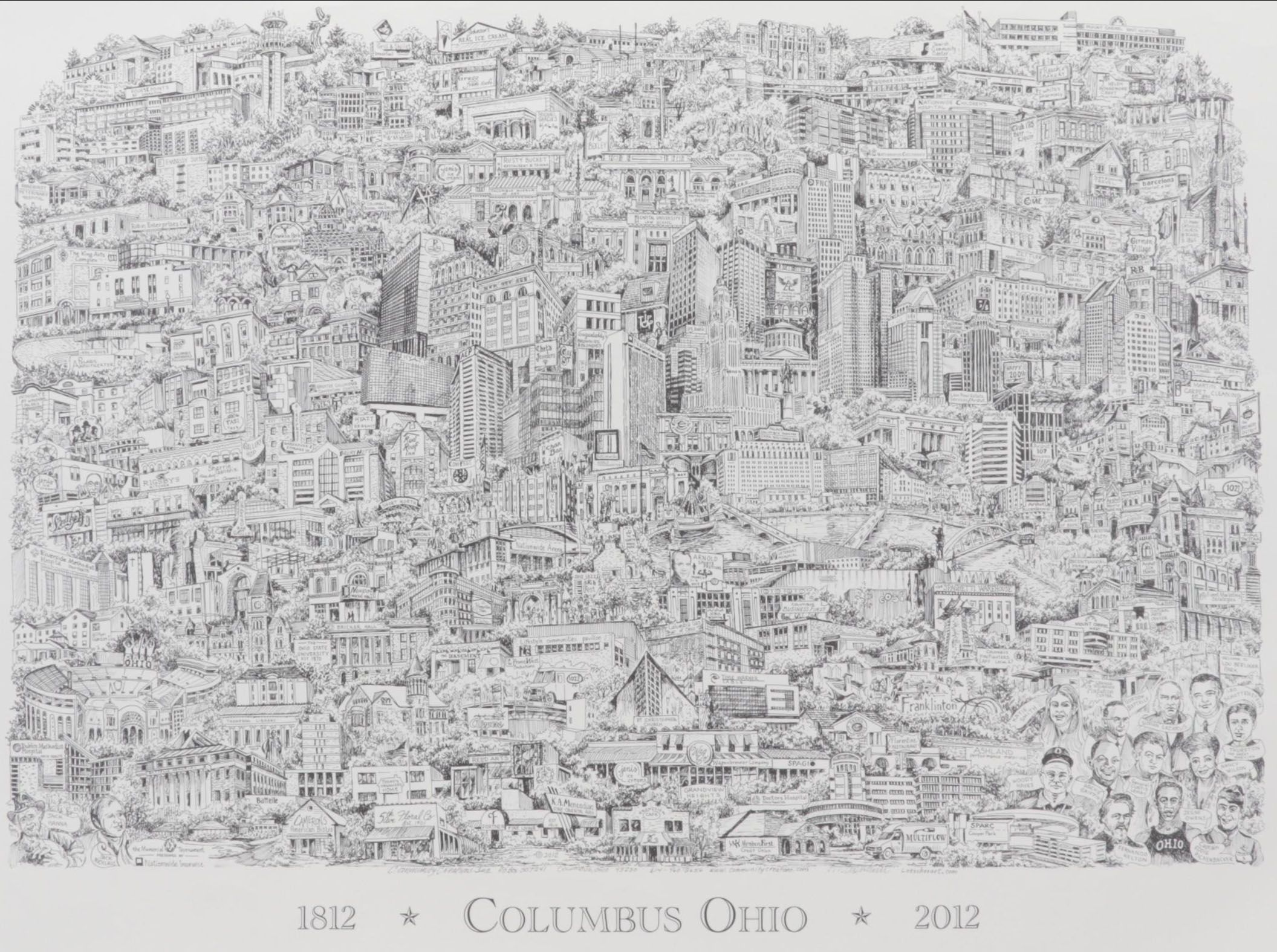 Lithograph After Bruce Loeschen "Columbus Ohio 1812 - 2012," Circa 2012