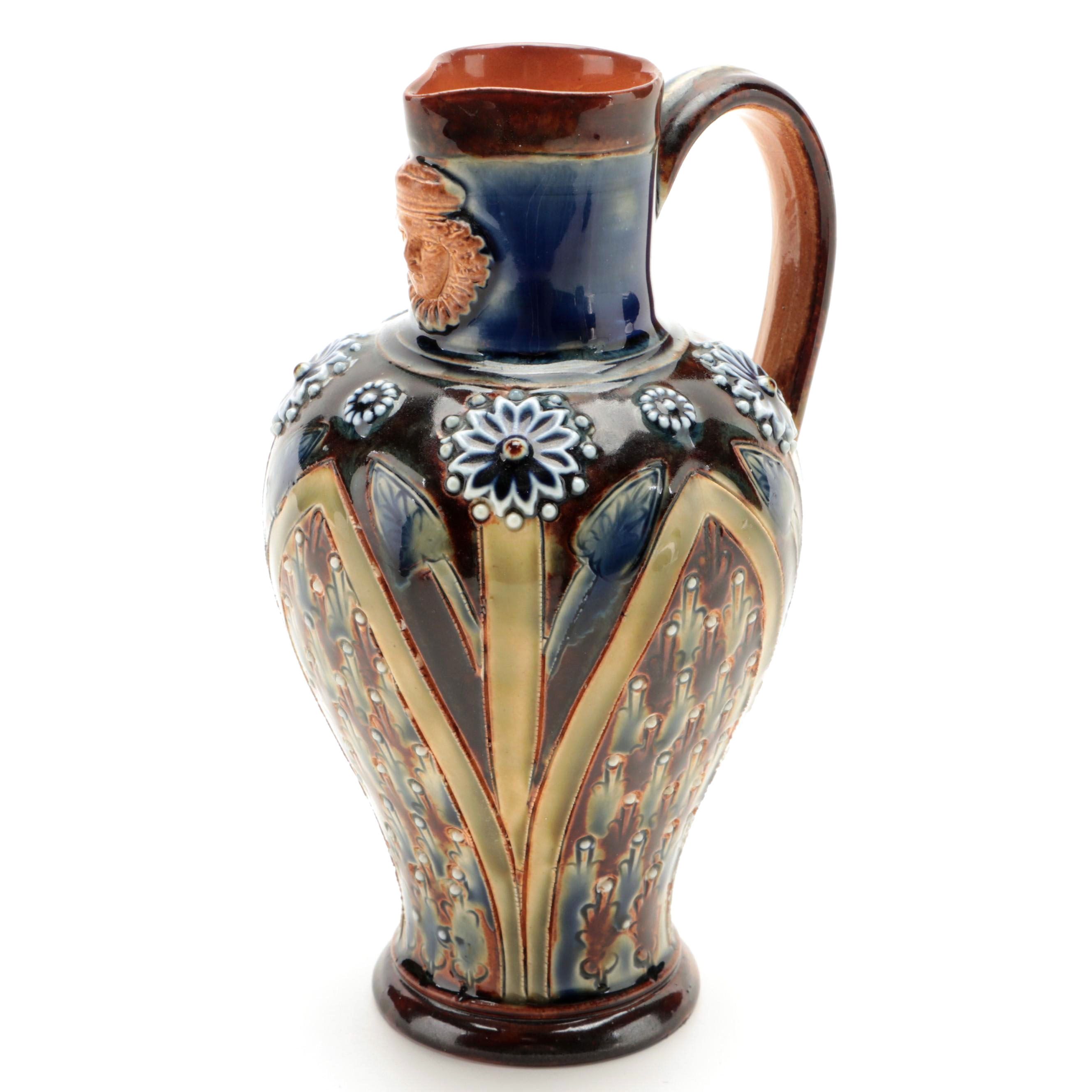 Doulton Lambeth Art Pottery Earthenware Mask Spout Ewer, 1878