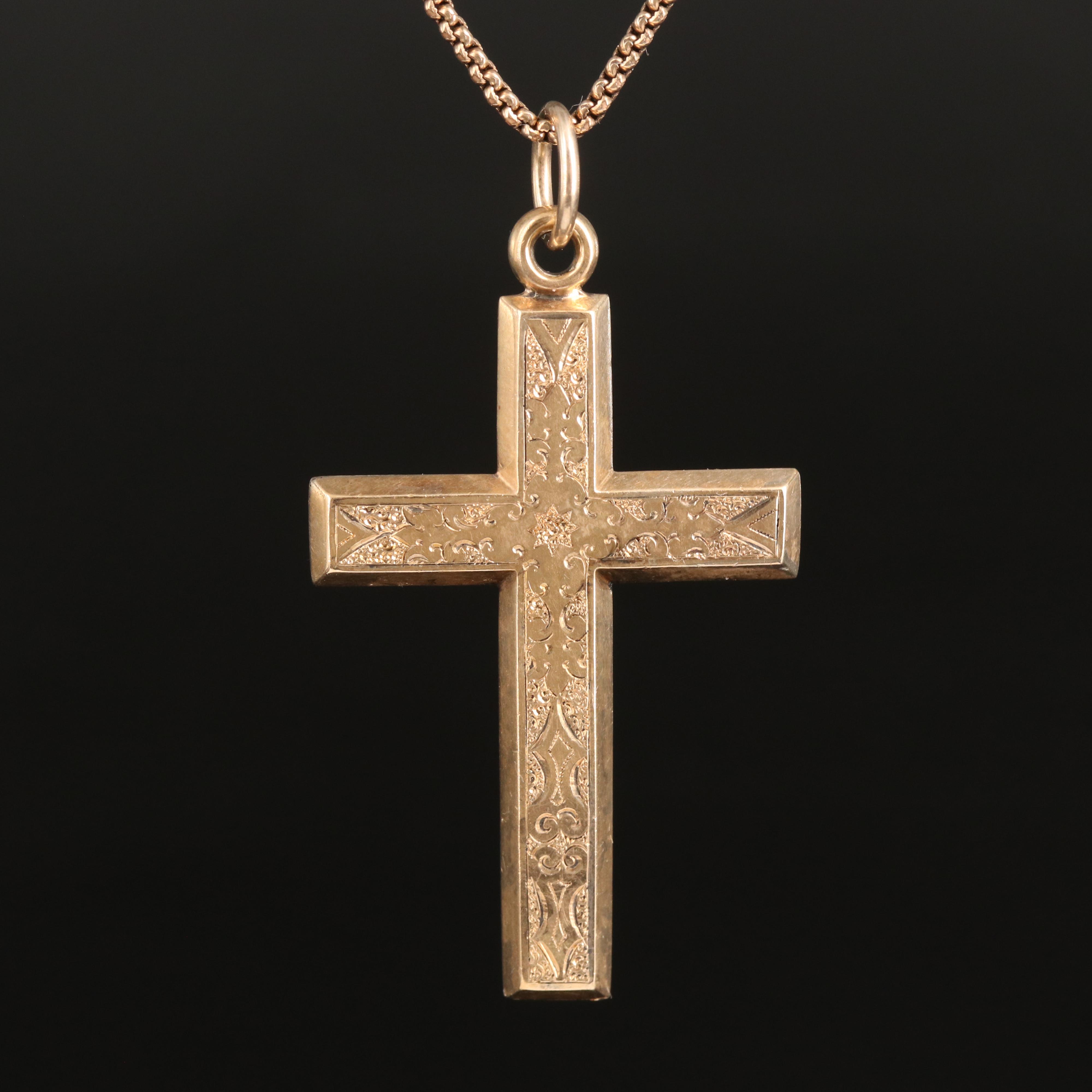 Vintage 10K Cross Pendant on Cable Chain Necklace