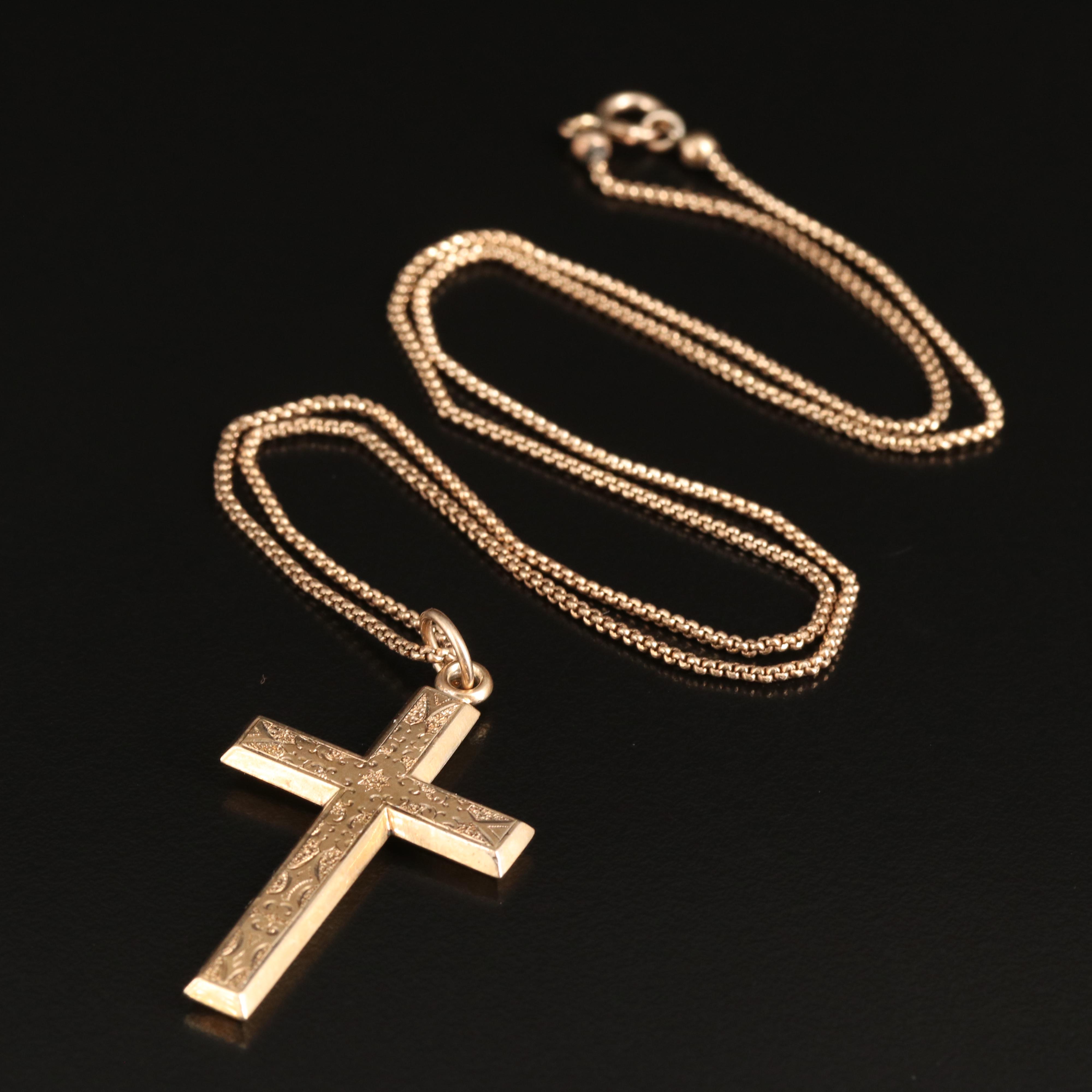 Vintage 10K Cross Pendant on Cable Chain Necklace