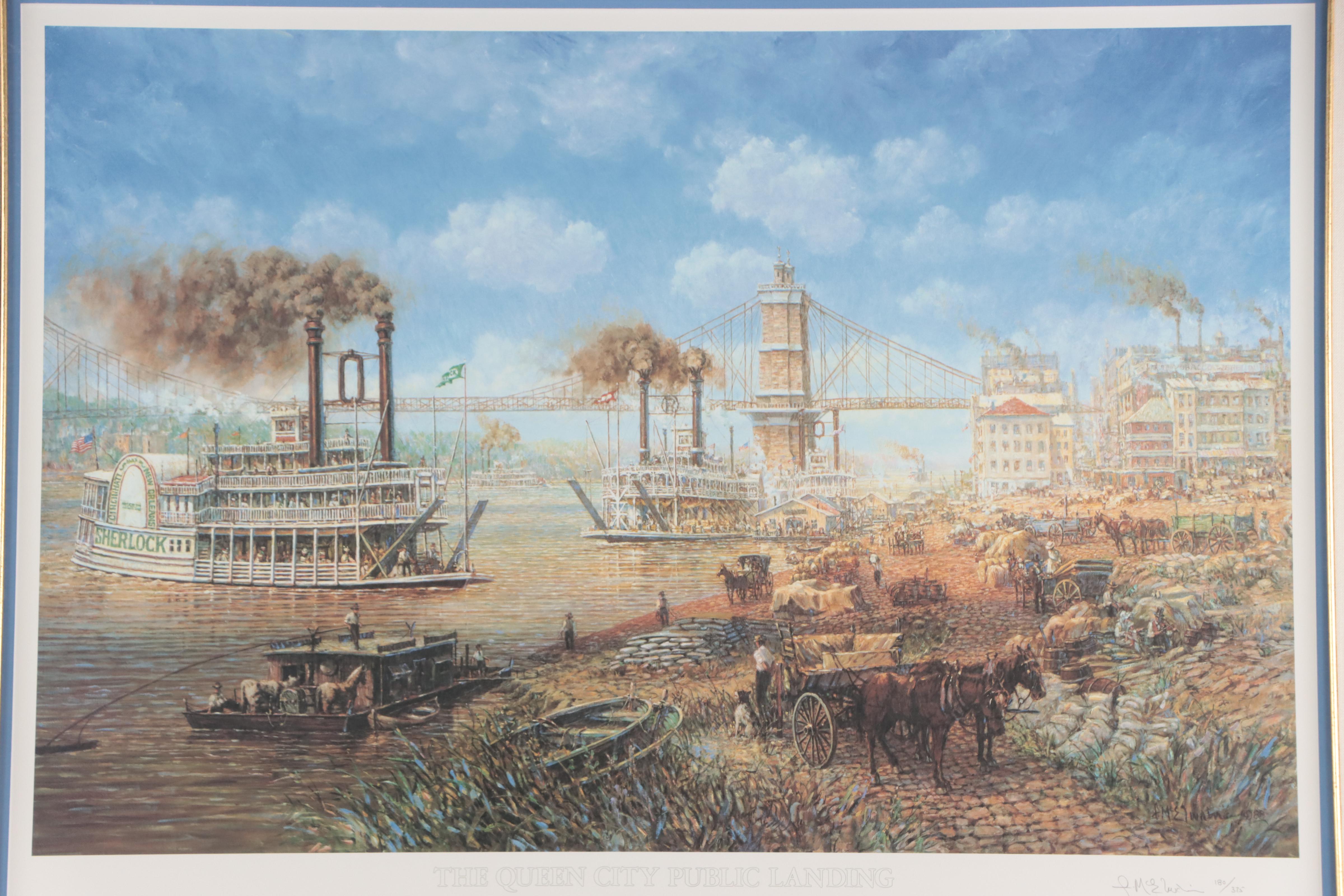 Frank McElwain Offset Lithograph "The Queen City Public Landing"